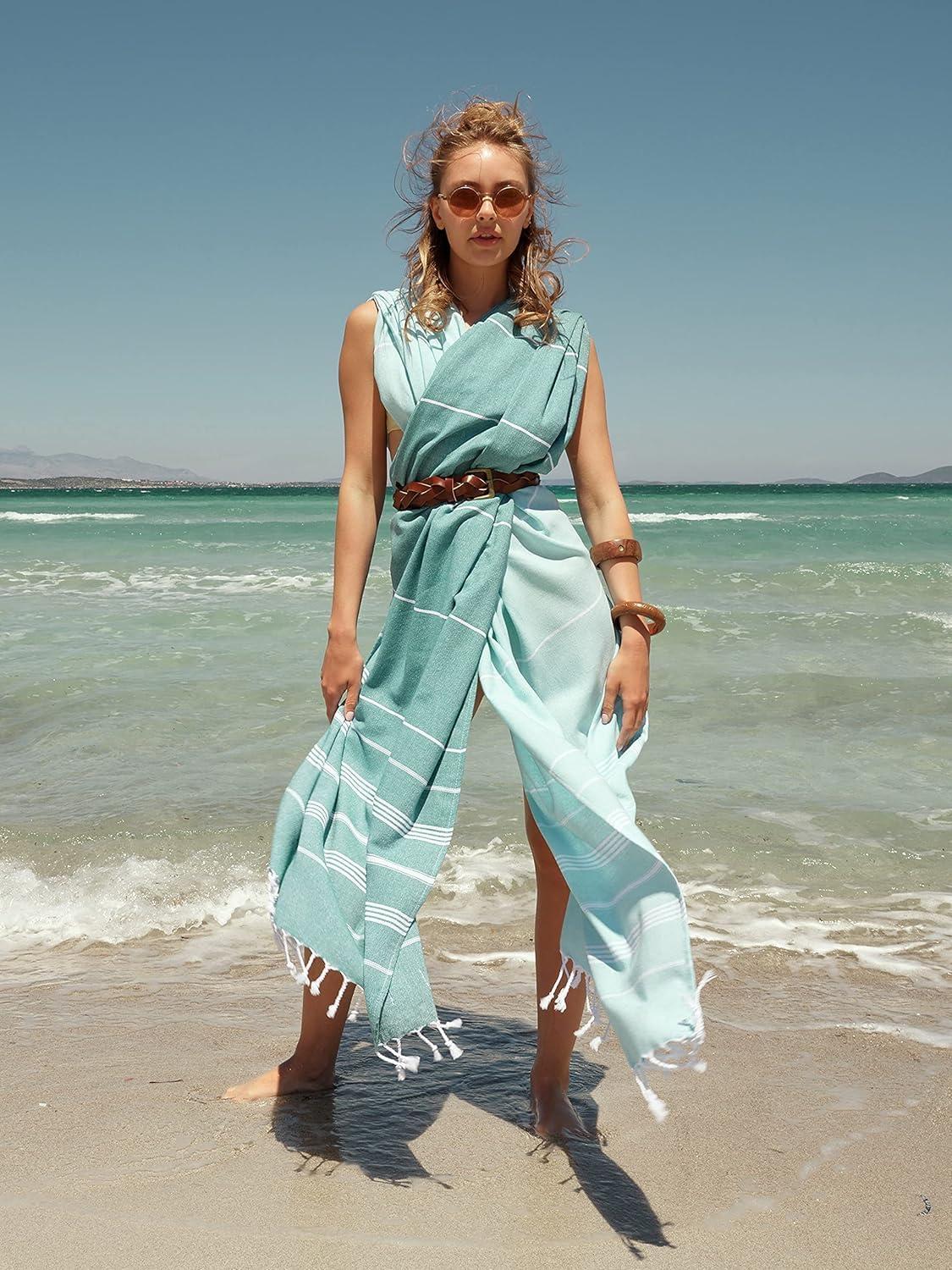 SMYRNA TURKISH COTTON Classical Series Original Turkish Beach Towel | Prewashed, 37 x 71 Inches | Peshtemal and Turkish Bath Towel for SPA, Beach, Pool, Gym and Bathroom