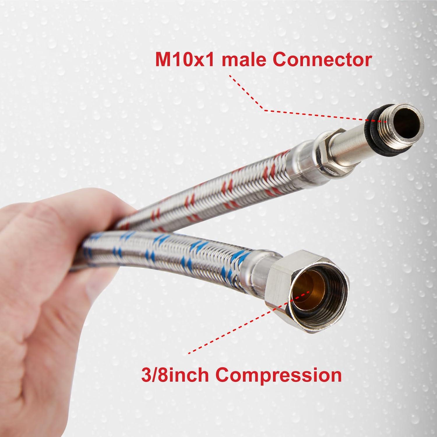 Midanya 24-Inch Long Faucet Connector Braided Stainless Steel Supply Hose 3/8-Inch Female Compression Thread x M10 Male Connector, x 2 Pcs (1 Pair)