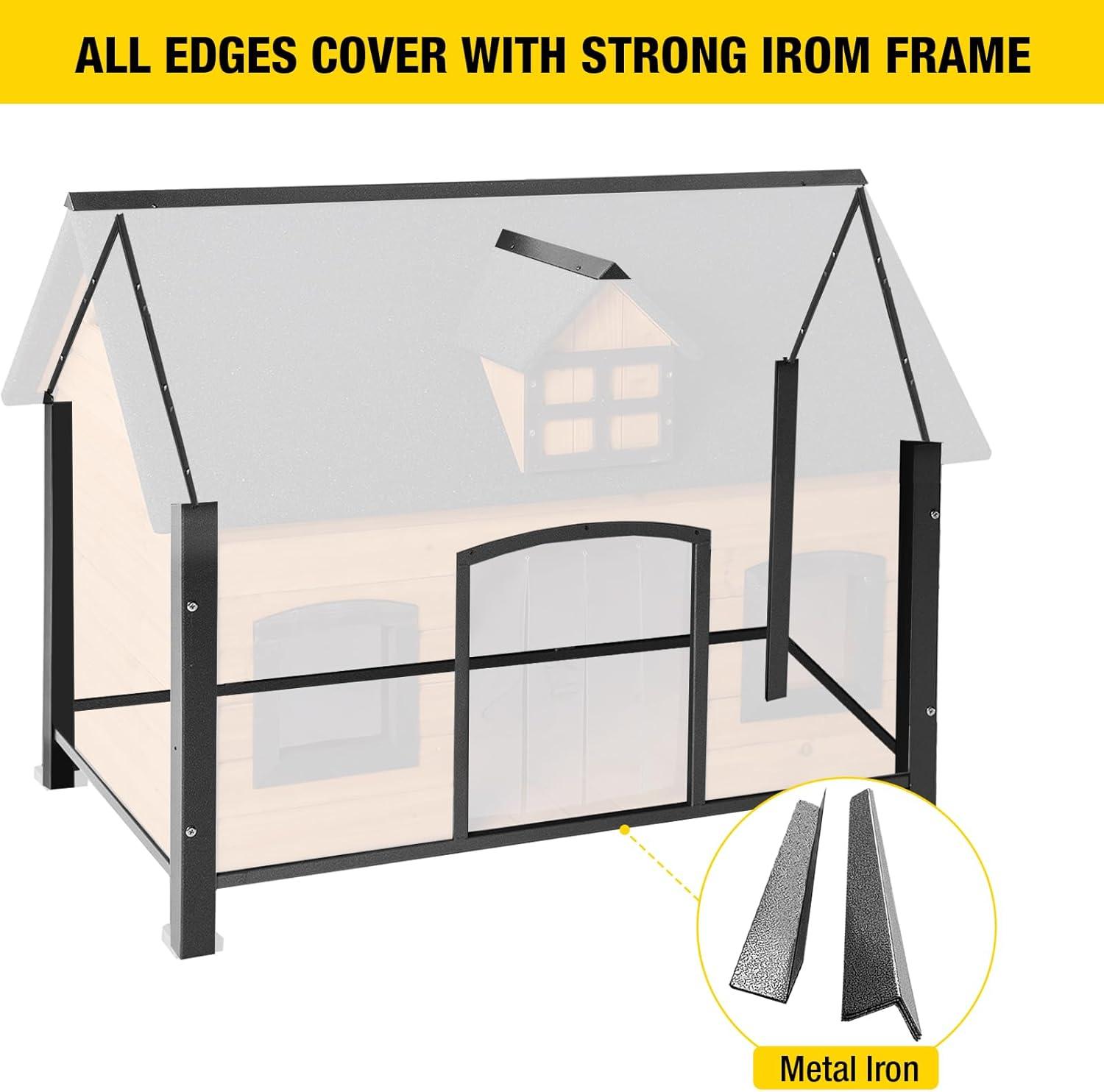 Large Insulated Wooden Dog House with Metal Frame