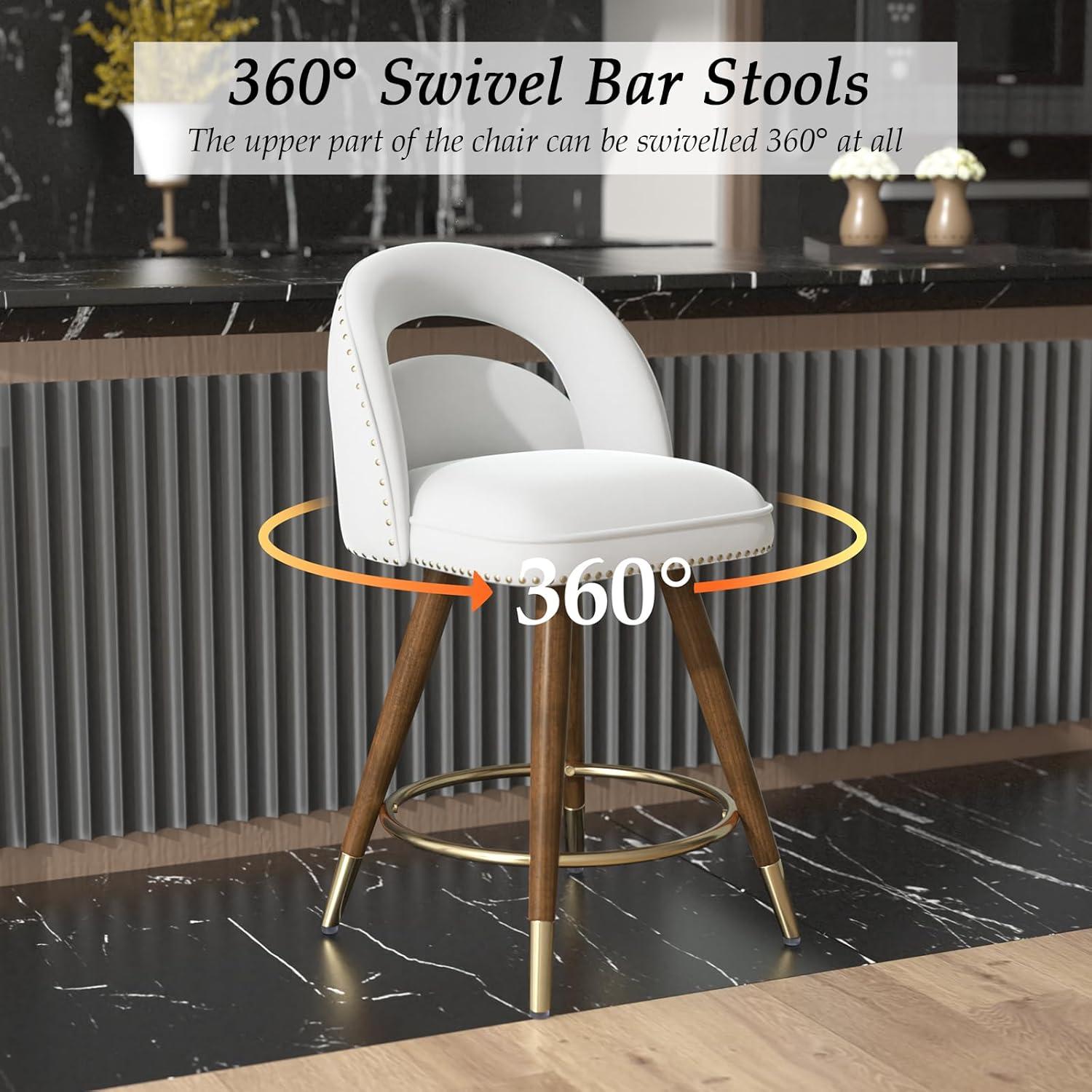 Kokitus Counter Height Bar Stools, 24 Inch Swivel Bar Stools with Backs&Solid Wood Legs