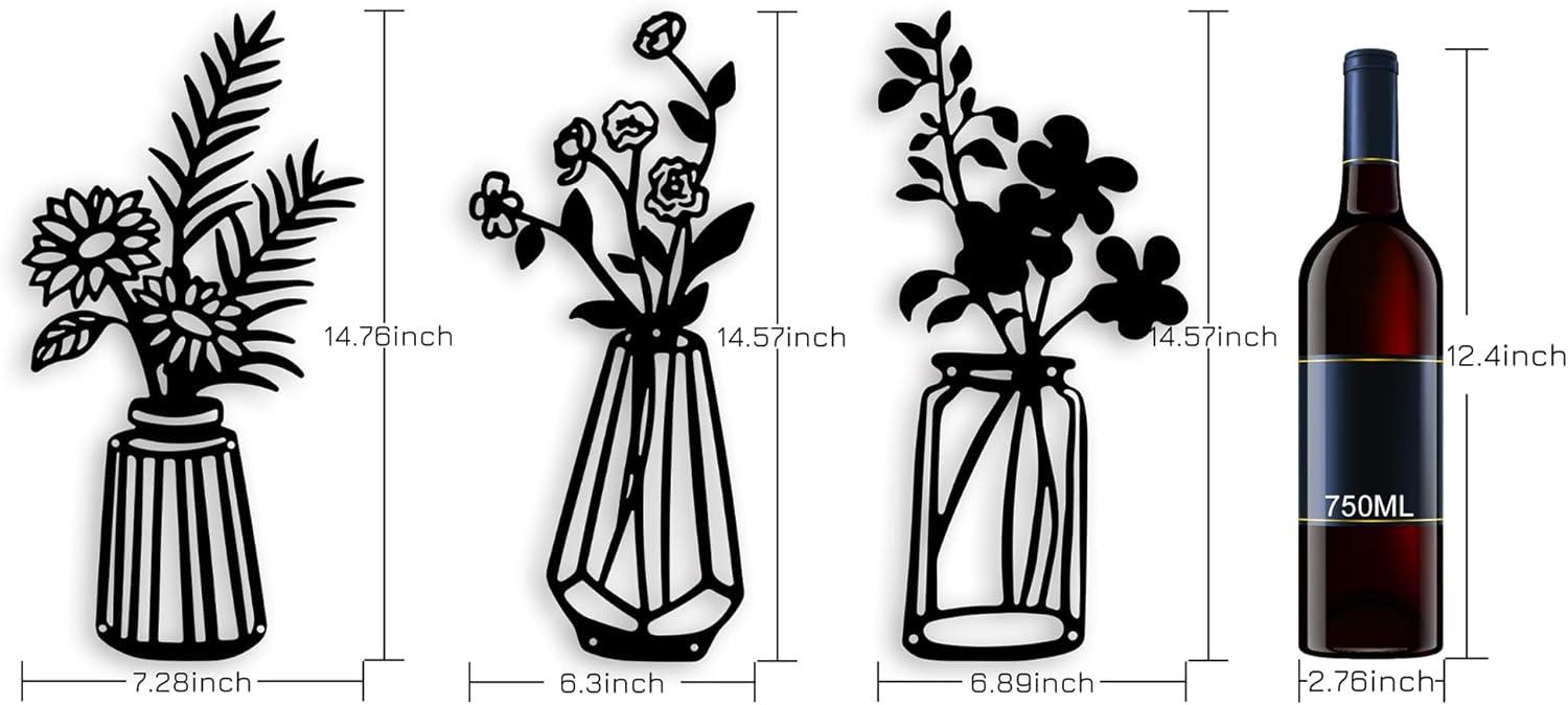 Black Metal Floral Vase Wall Art Set of 3