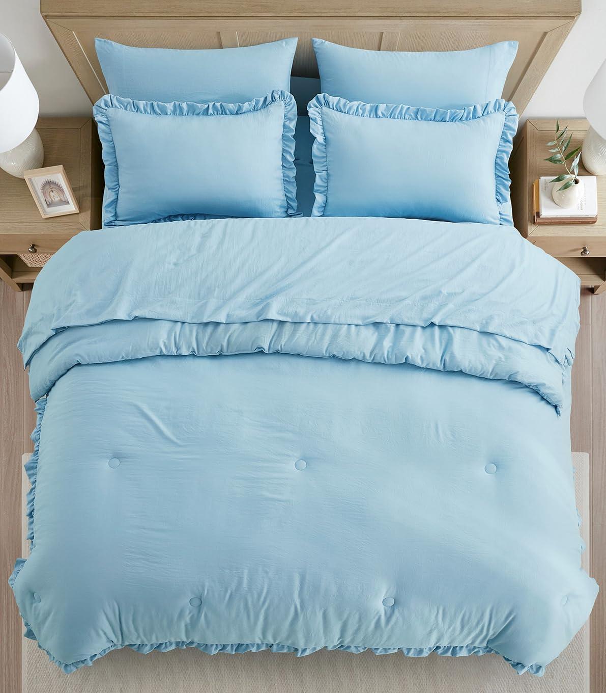 Chambray Blue Queen Microfiber Bed in a Bag Set