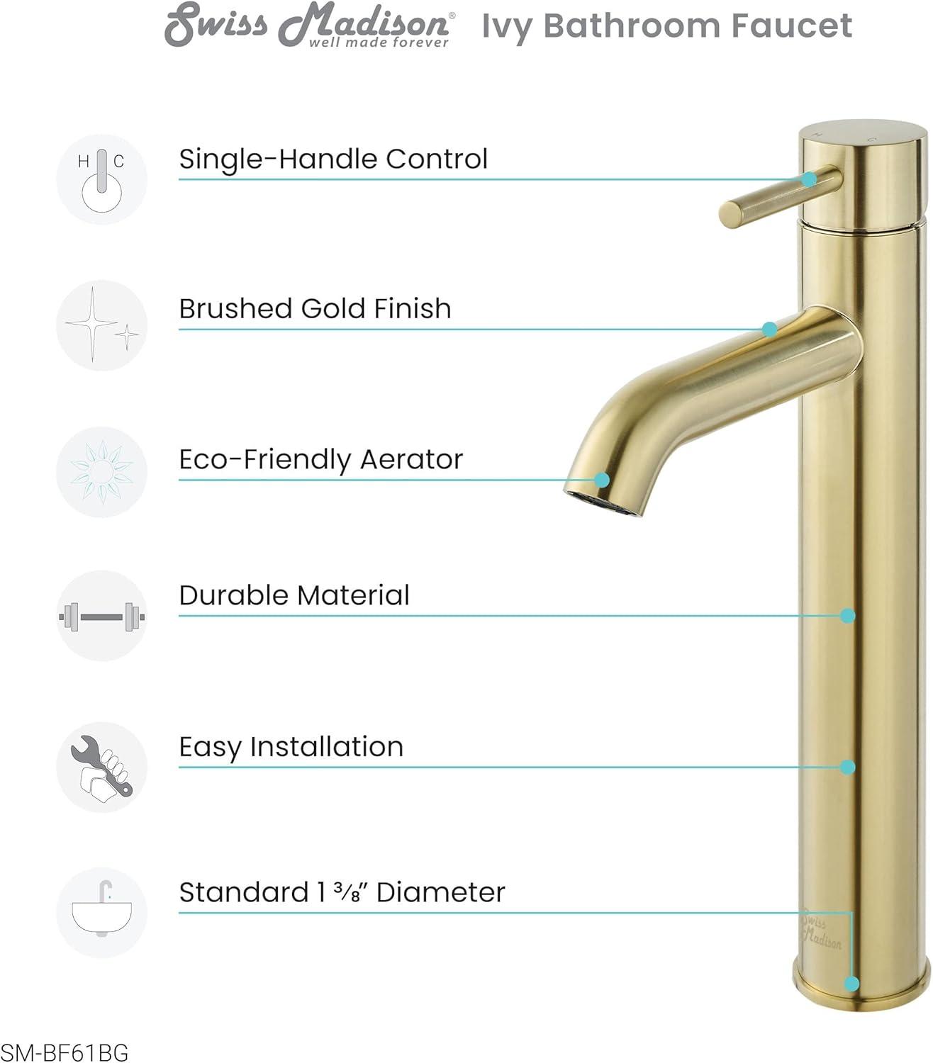 Ivy Brushed Gold Single-Handle High Arc Bathroom Faucet