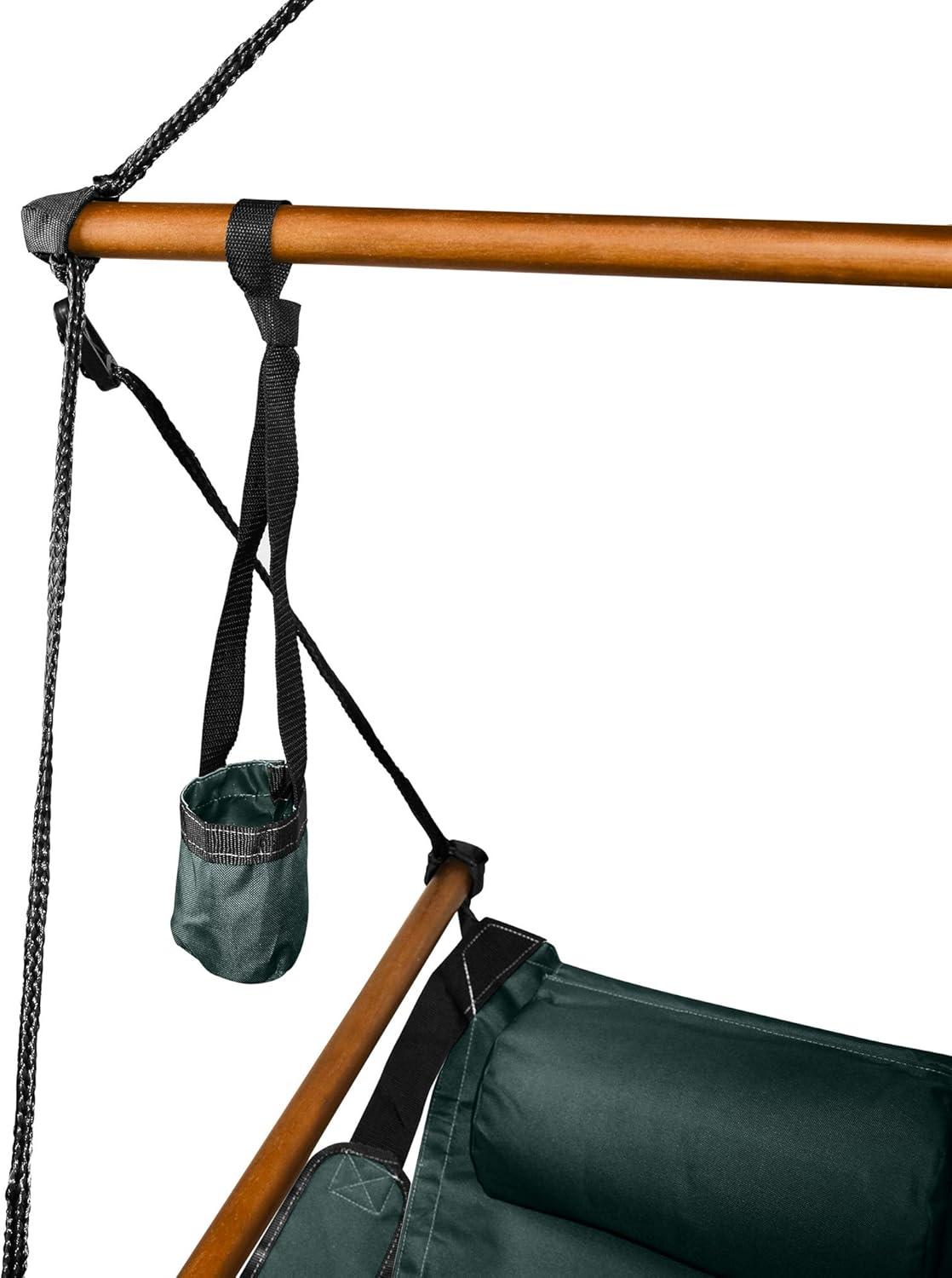 Hunter Green Hanging Air Hammock Chair with Wooden Dowels