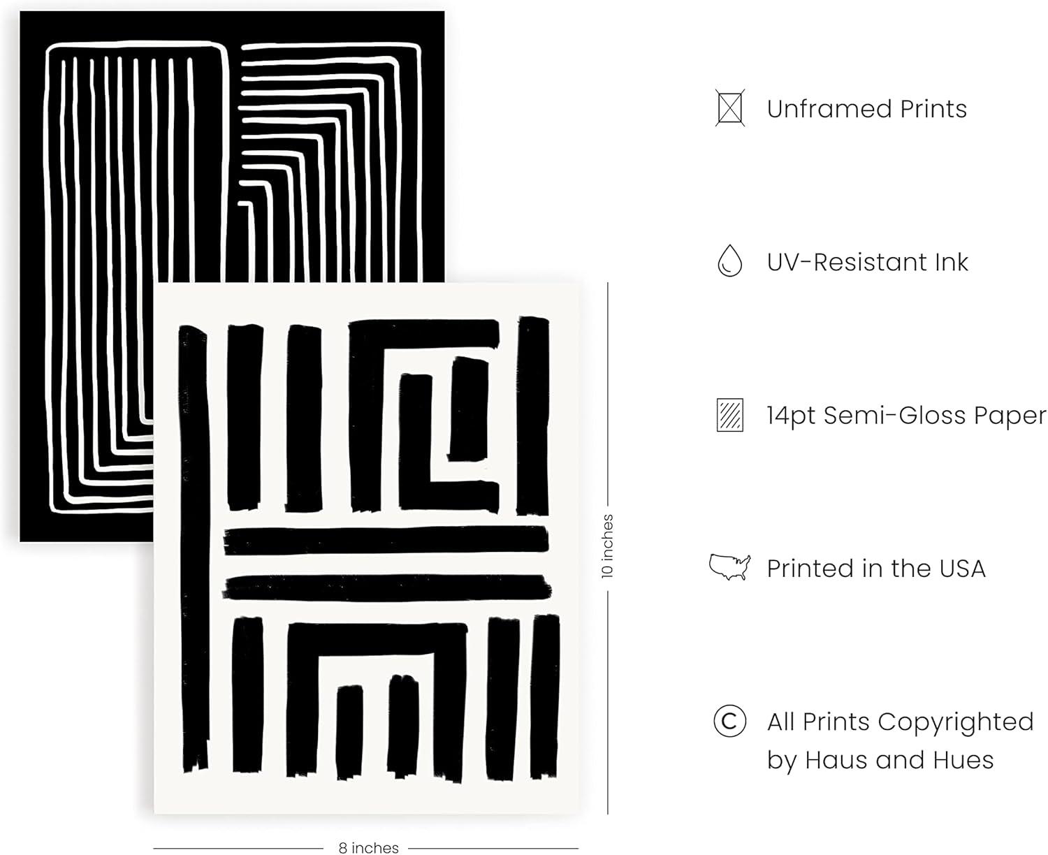 Set of 4 Black and White Geometric Abstract Posters