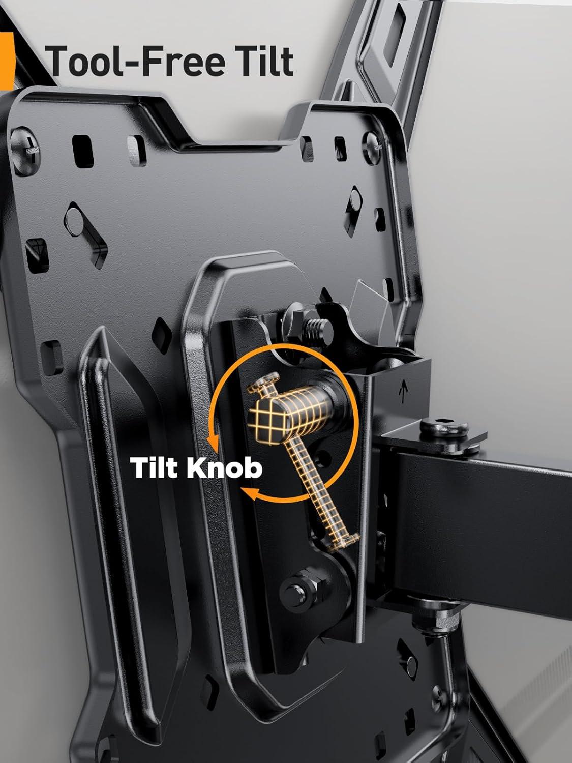 Perlegear Full Motion TV Mount for Most 26–60 inch Flat or Curved TVs up to 82 lbs, Wall Mount TV Bracket with Articulating Arms, Tool-Free Tilt, Swivel, Extension, Max VESA 400x400mm, PGMF3