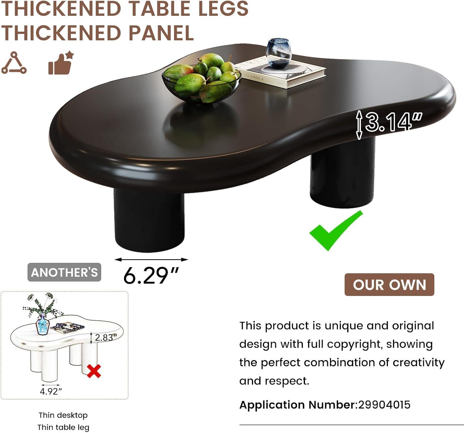 Guyii Cloud Coffee Table, Irregular Coffee Table for Living Room with 3 Legs, White 46.06 Inch