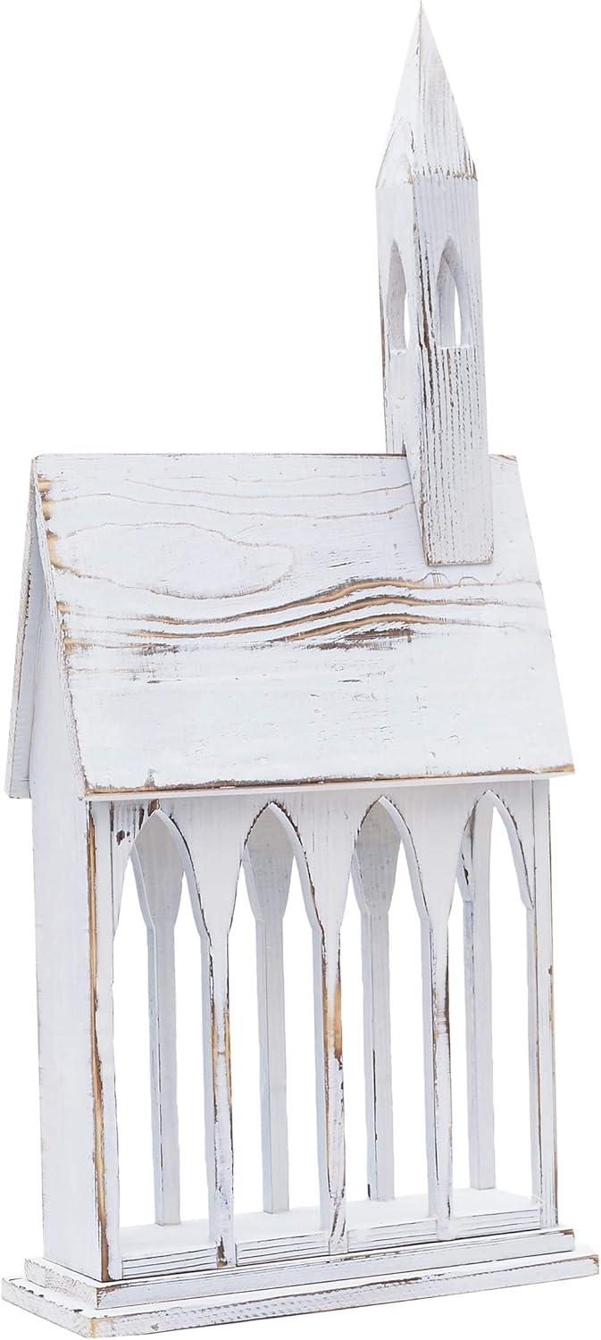 Gallerie II 24" Rustic White Church Chapel w/ White Roof Easter & Christmas Card Mail Holder