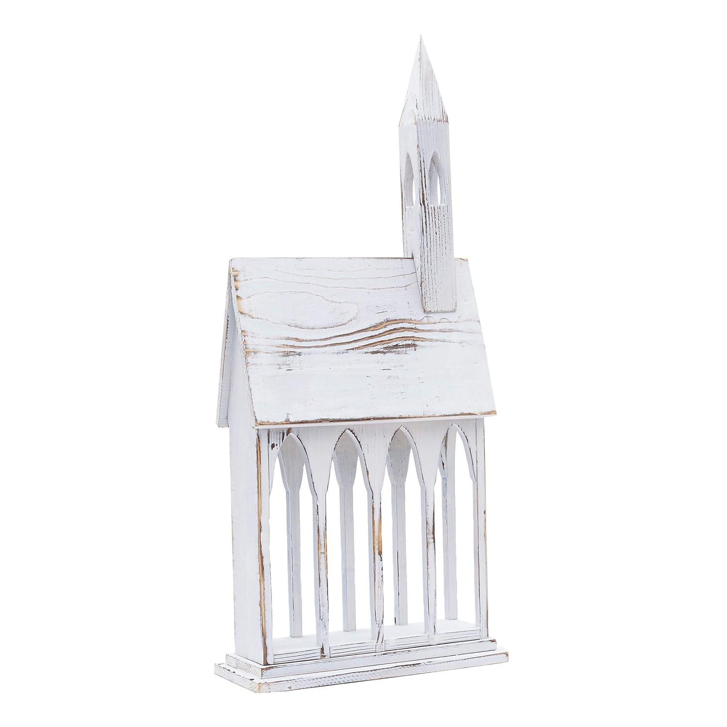 Gallerie II 24" Rustic White Church Chapel w/ White Roof Easter & Christmas Card Mail Holder
