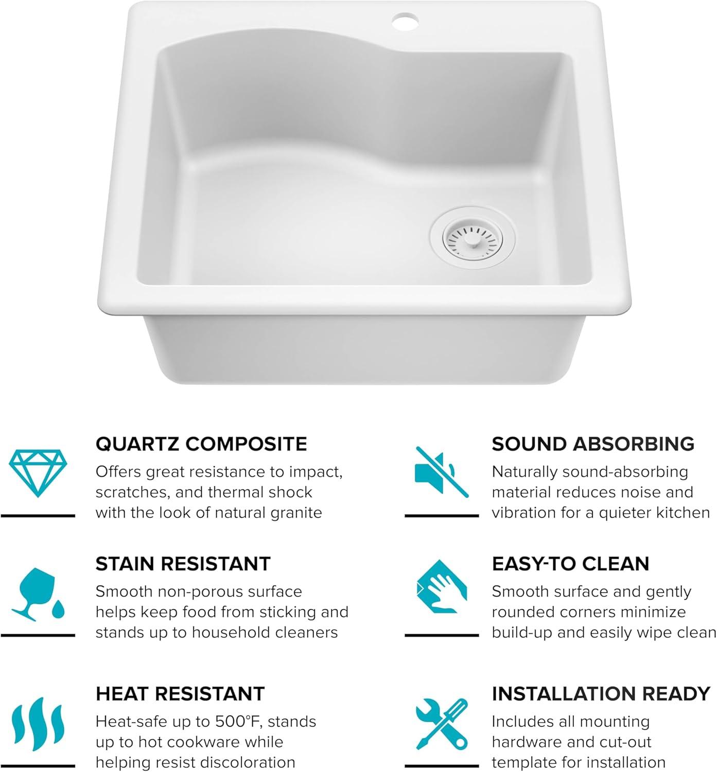 KRAUS Quarza™ 25" L Dual Mount Single Bowl Granite Kitchen Sink
