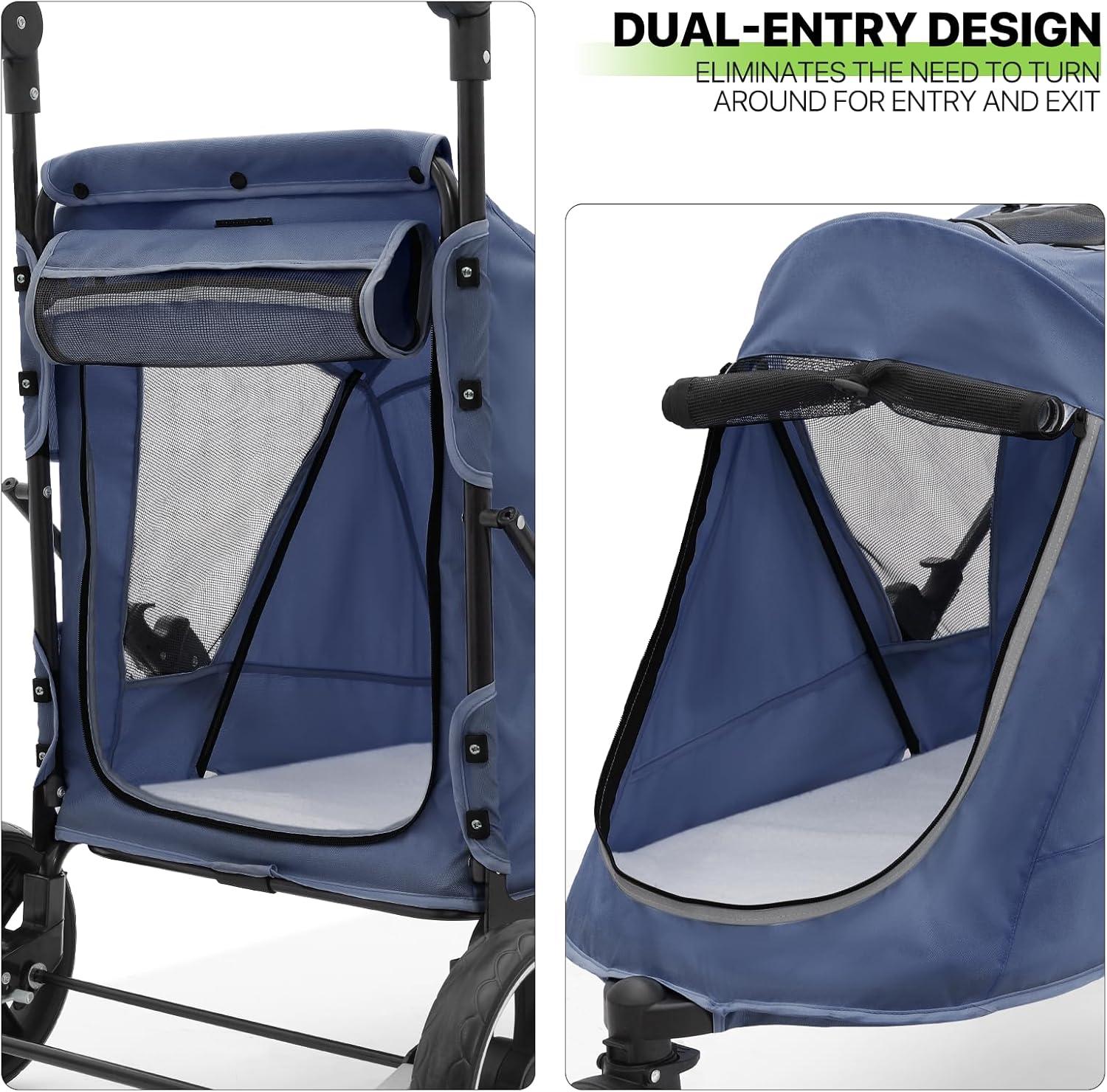 Magshion Lightweight Dog Stroller, Pet Stroller for Small Medium Dogs & Cats, 3 Wheel (Navy Blue)