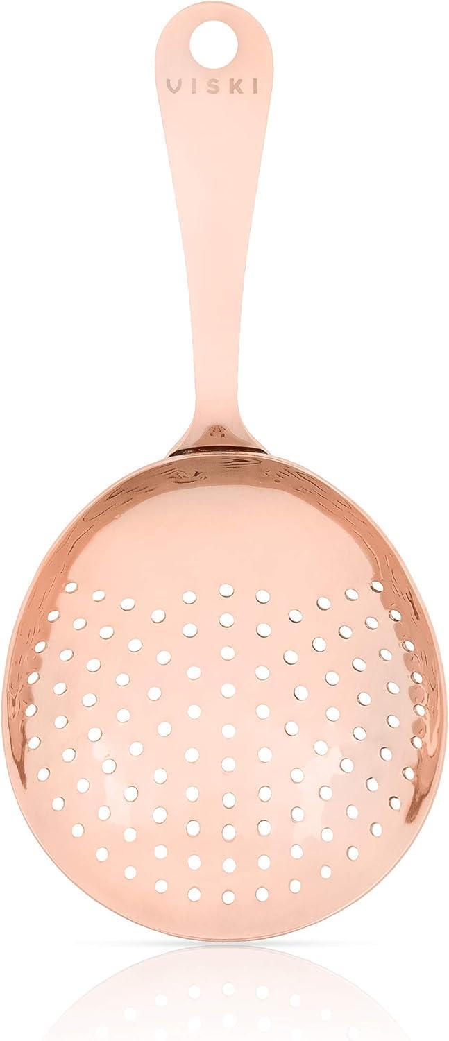 Summit Copper Julep Strainer by Viski | Professional Metal Stainless Steel Cocktail Strainer for Kitchen with Handle | Home bar tool