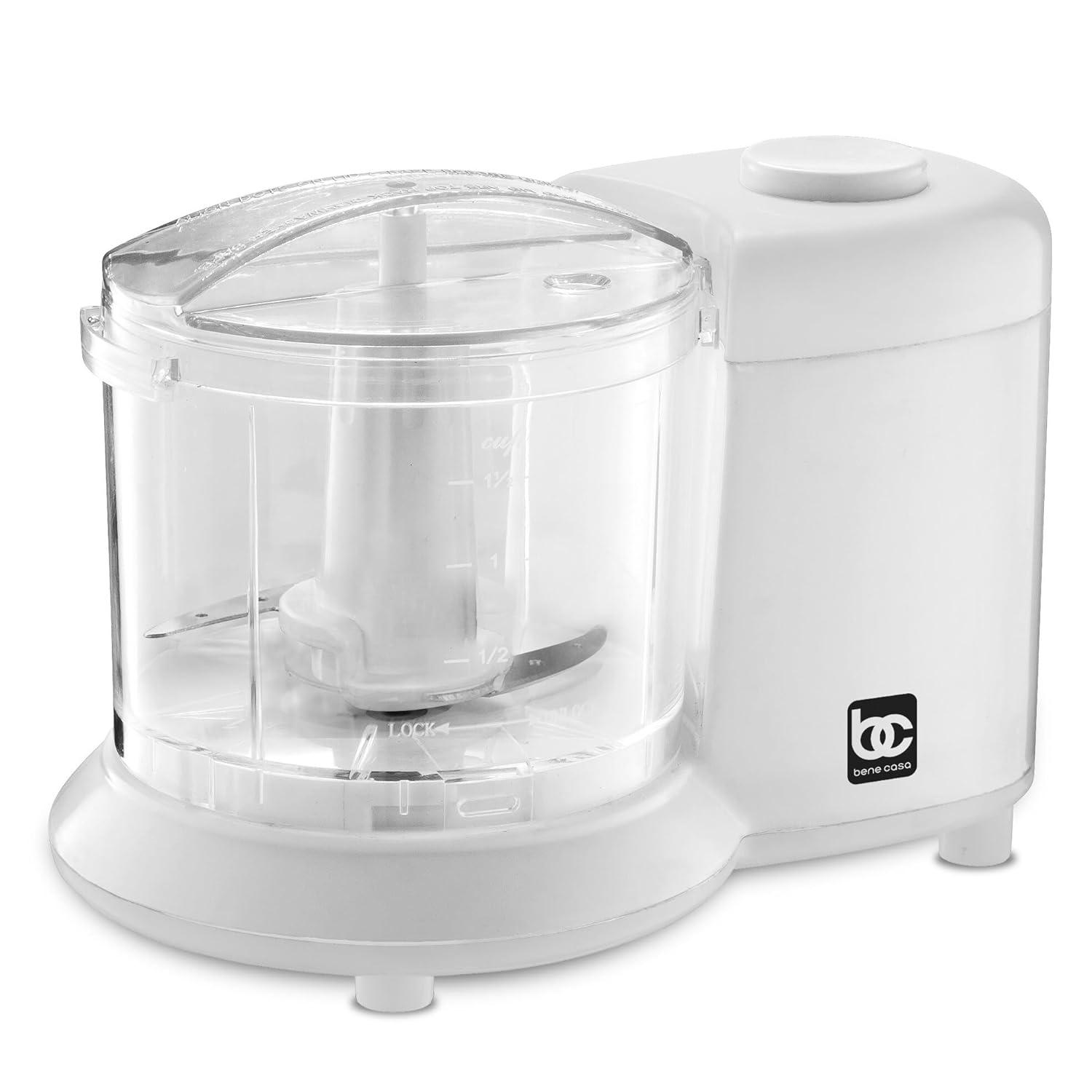 Bene Casa Mini Chopper in white, stainless-steel blade mini chopper, pule control, dishwasher safe chopper, mincer, dicer, powerful motor