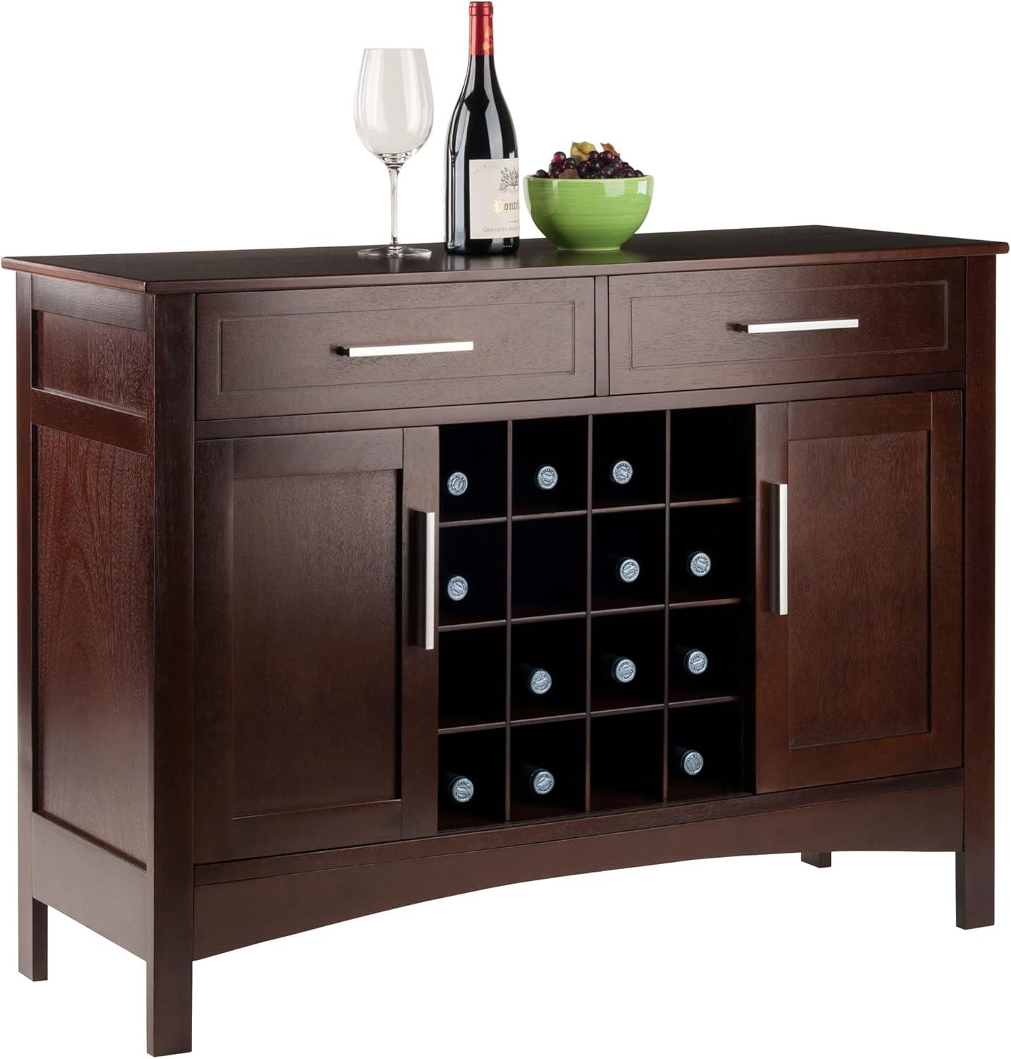 Winsome Gordon Buffet Cabinet/Sideboard Cappuccino: Transitional Style, Hardwood Frame, Sliding Doors, 2 Drawers