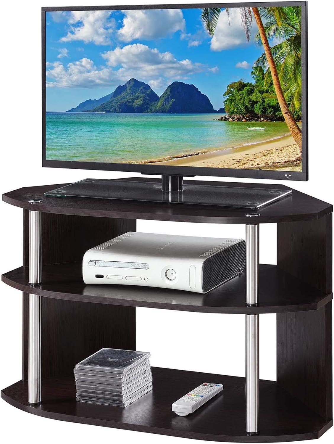 Espresso Swivel 3-Tier TV Stand with Cabinet