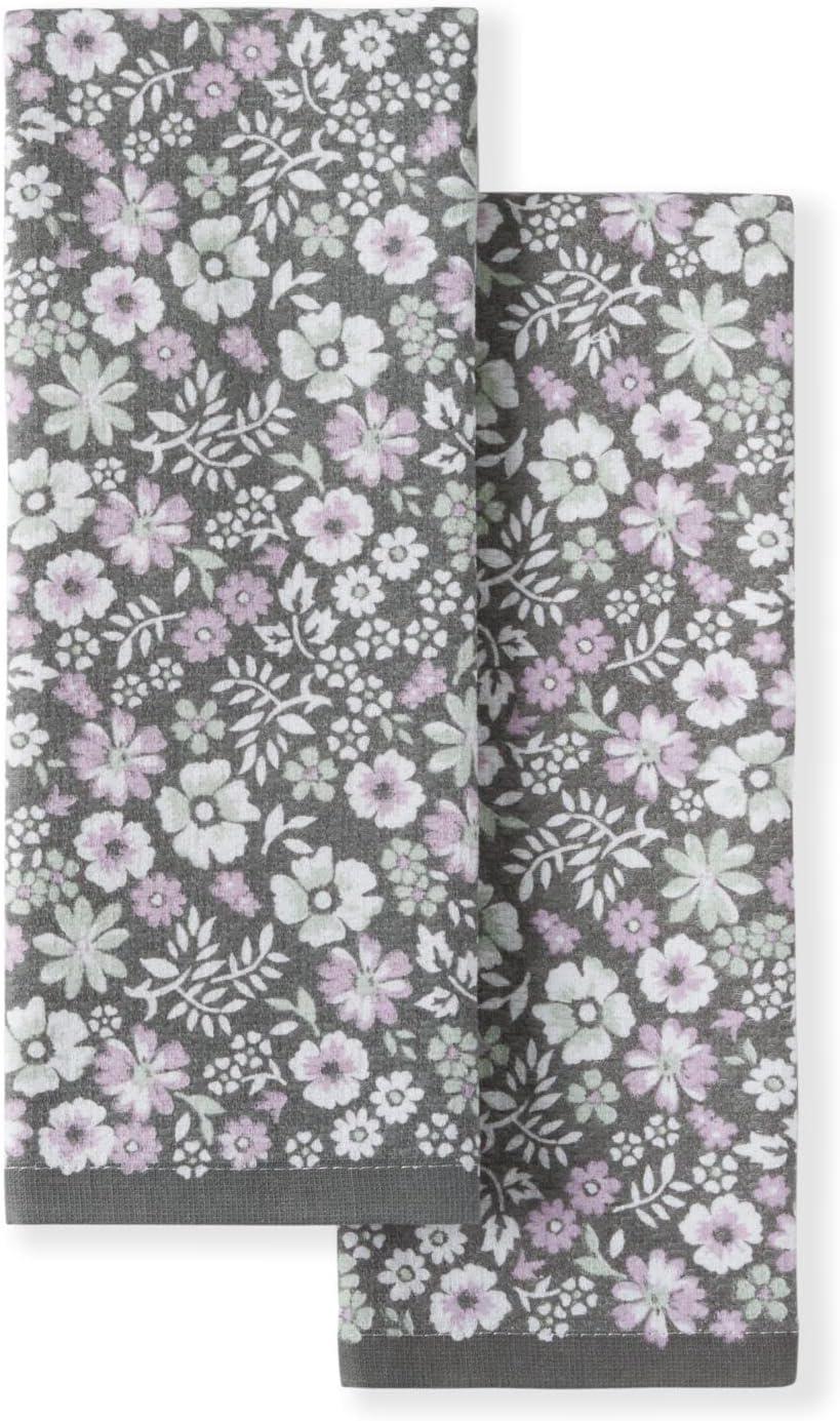 Martha Stewart Ditsy Floral Kitchen Towel Set 2- Pack 16"X28", Grey/Navy Blue/Aqua/White (Set of 2)