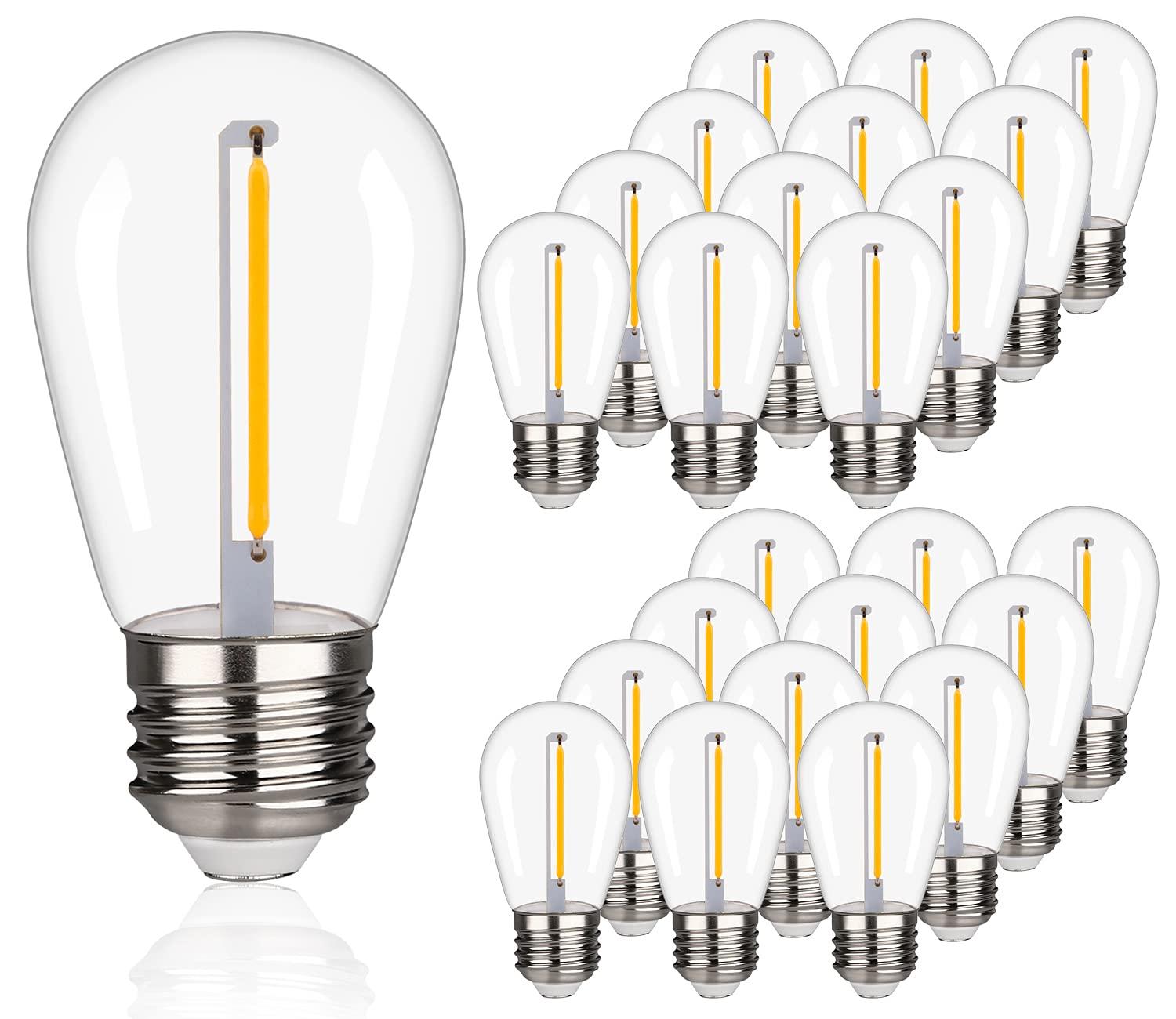 Svater Replacement Bulbs for Outdoor String Lights, 15 Pack S14 LED Bulbs for Patio, E26 Base 1W Bulb Equal to 11W Incandescent, Dimmable,Shatterproof 2700K Warm White