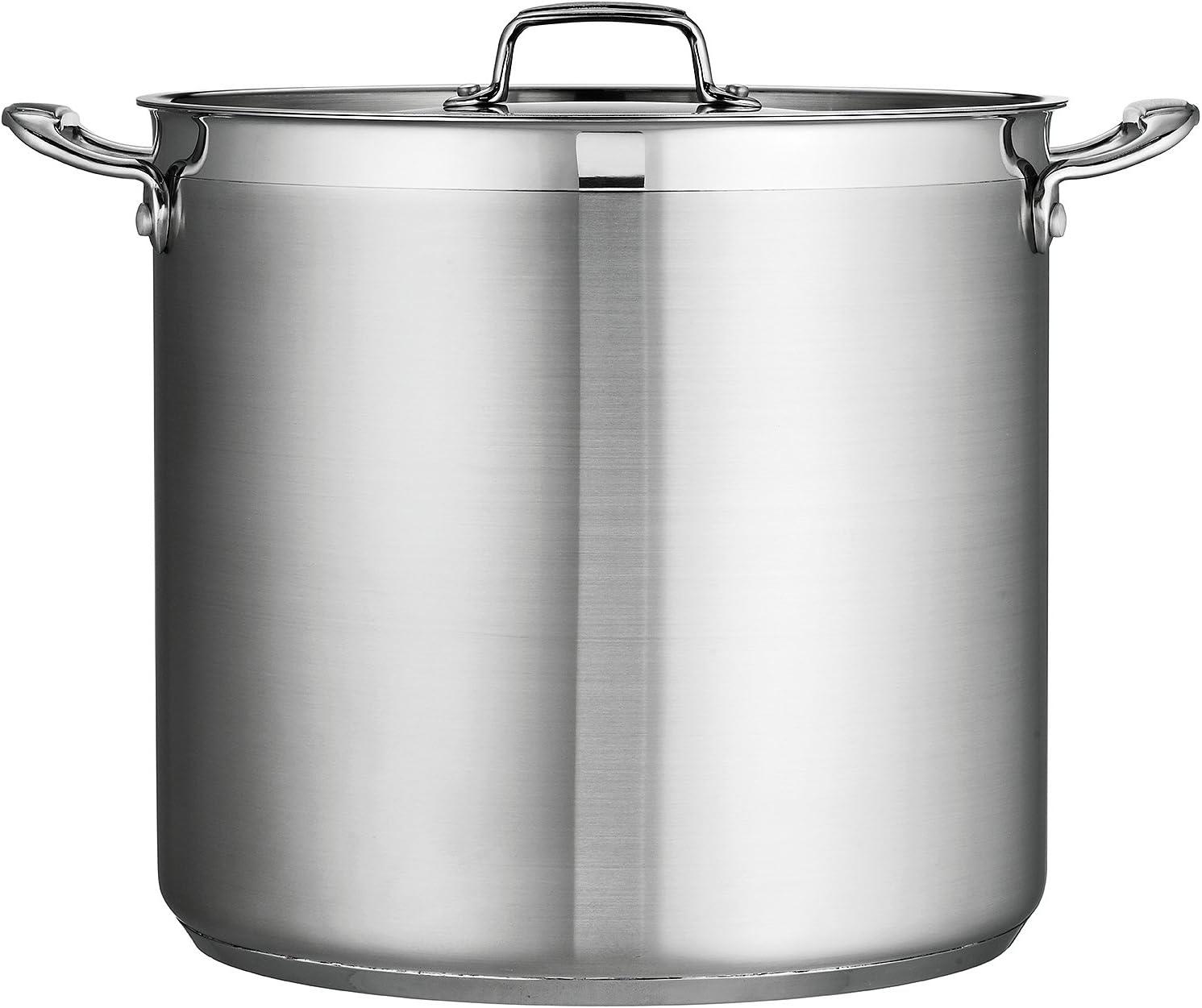 Tramontina Gourmet Induction 24 qt. Covered Stock Pot: Stainless Steel, Tri Ply, Dishwasher & Oven Safe, 13.19" Diameter