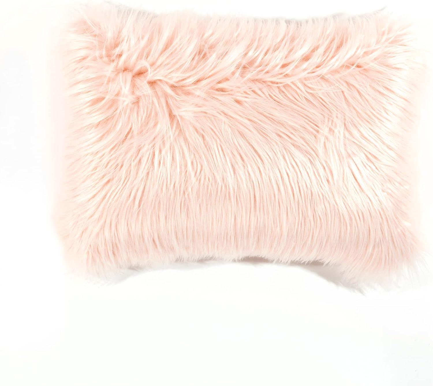 Blush Faux Fur Rectangular Decorative Pillow Cover