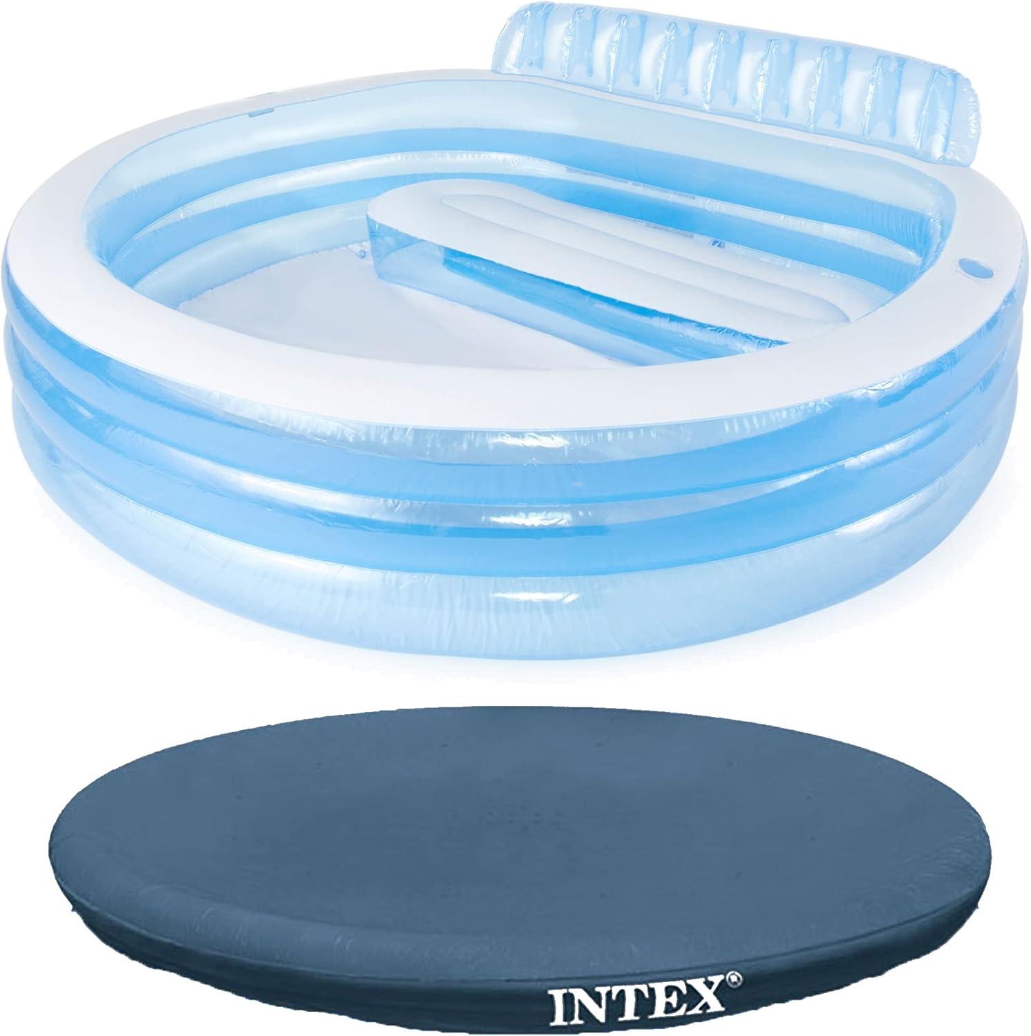 Intex Swim Center Inflatable Family Lounge Pool with Built In Bench and 8' Cover