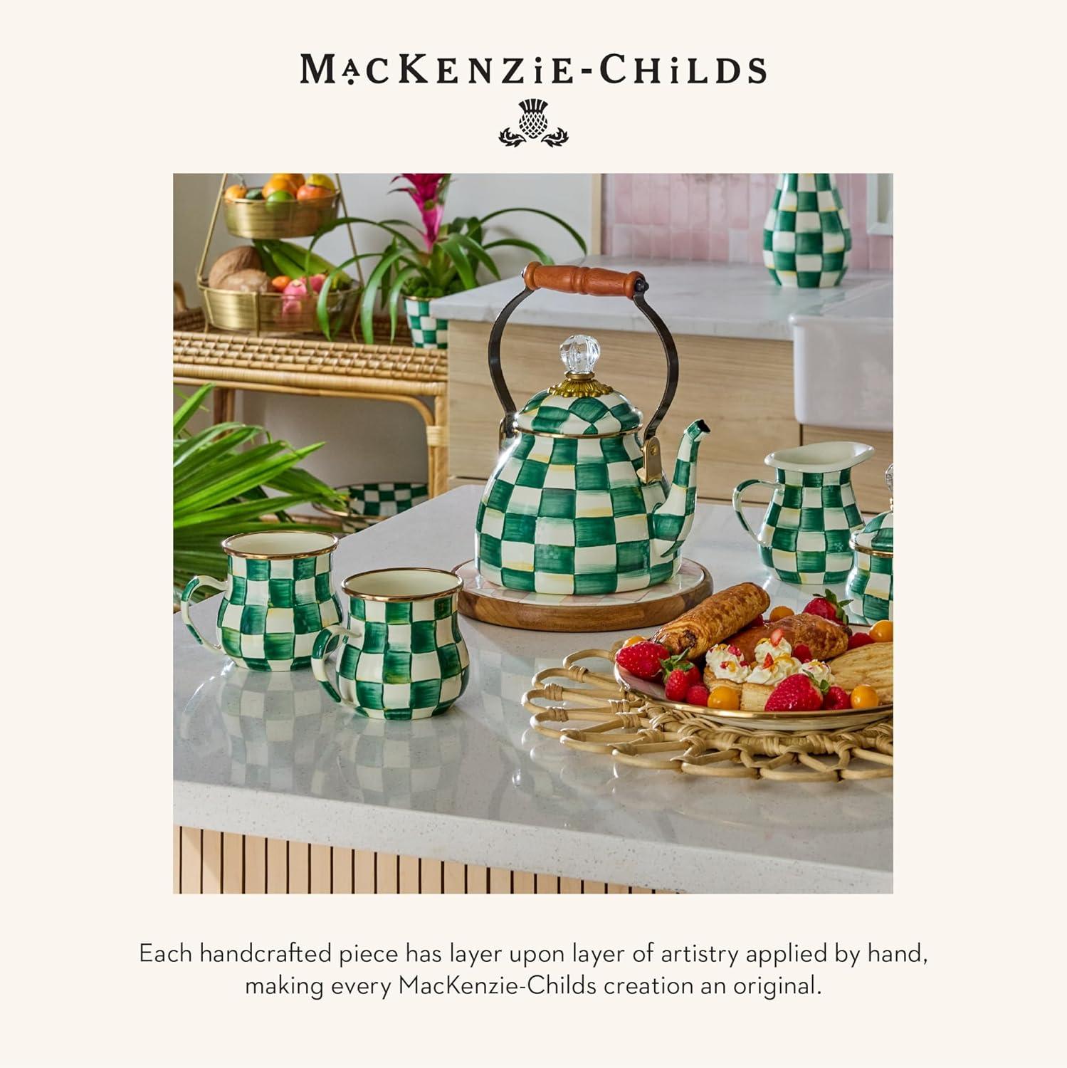 MACKENZIE-CHILDS Enamel Colander, Decorative Kitchen Strainer, Small, Green-and-White Emerald Check