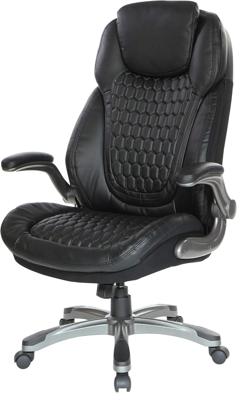 Office Star Products Executive High Back Chair with Black Bonded Leather and Flip Arms