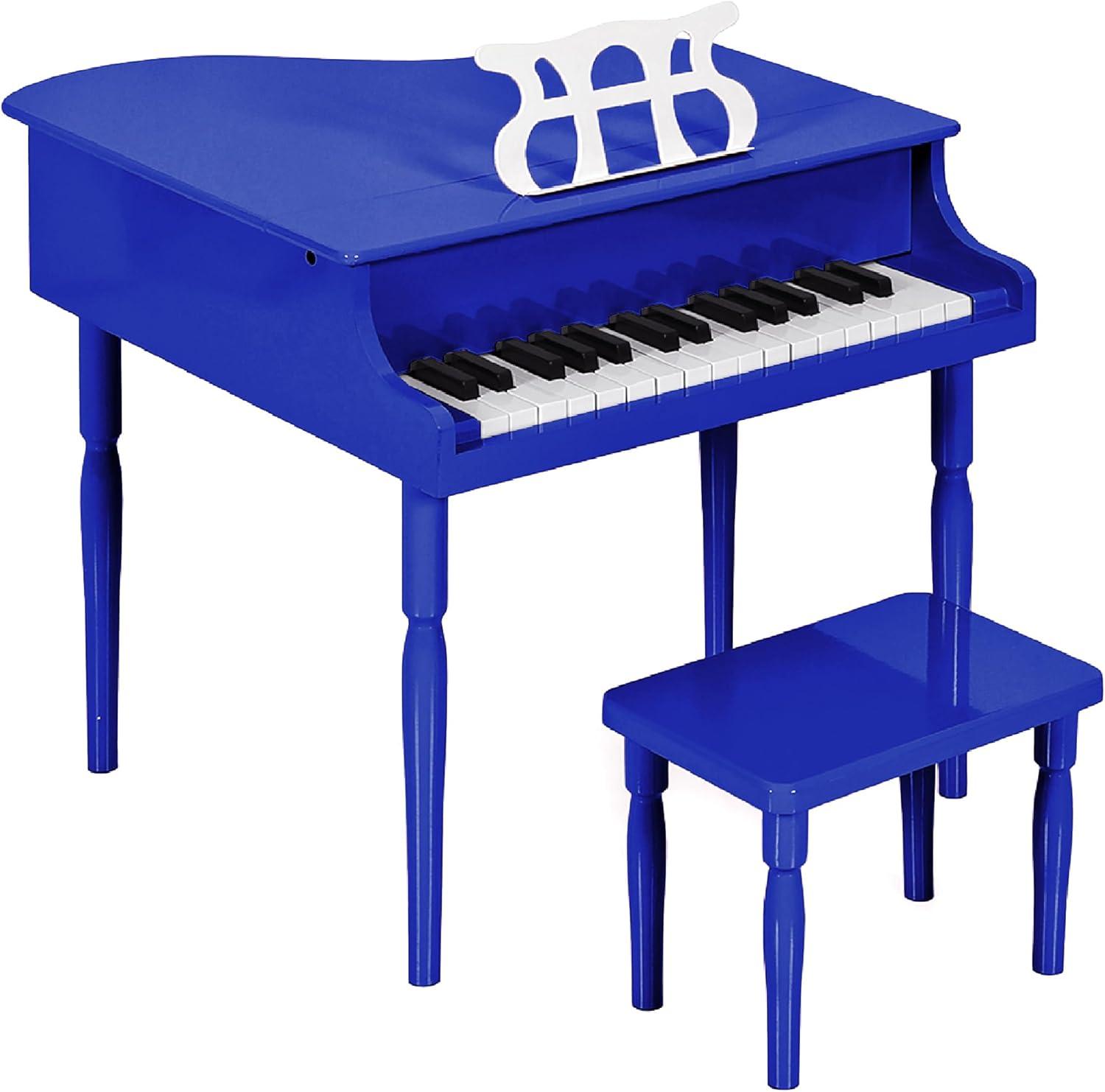 Best Choice Products Kids Classic 30-Key Mini Piano w/ Lid, Bench, Folding Music Rack, Song Book, Stickers - Dark Blue