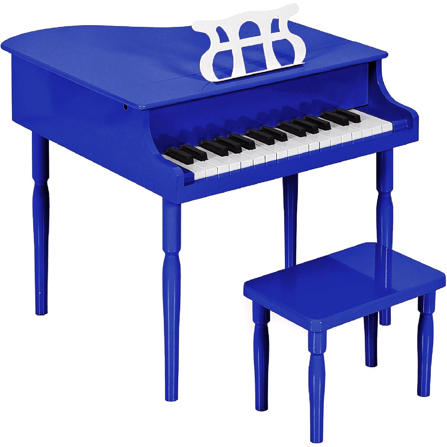 Best Choice Products Kids Classic 30-Key Mini Piano w/ Lid, Bench, Folding Music Rack, Song Book, Stickers - Dark Blue