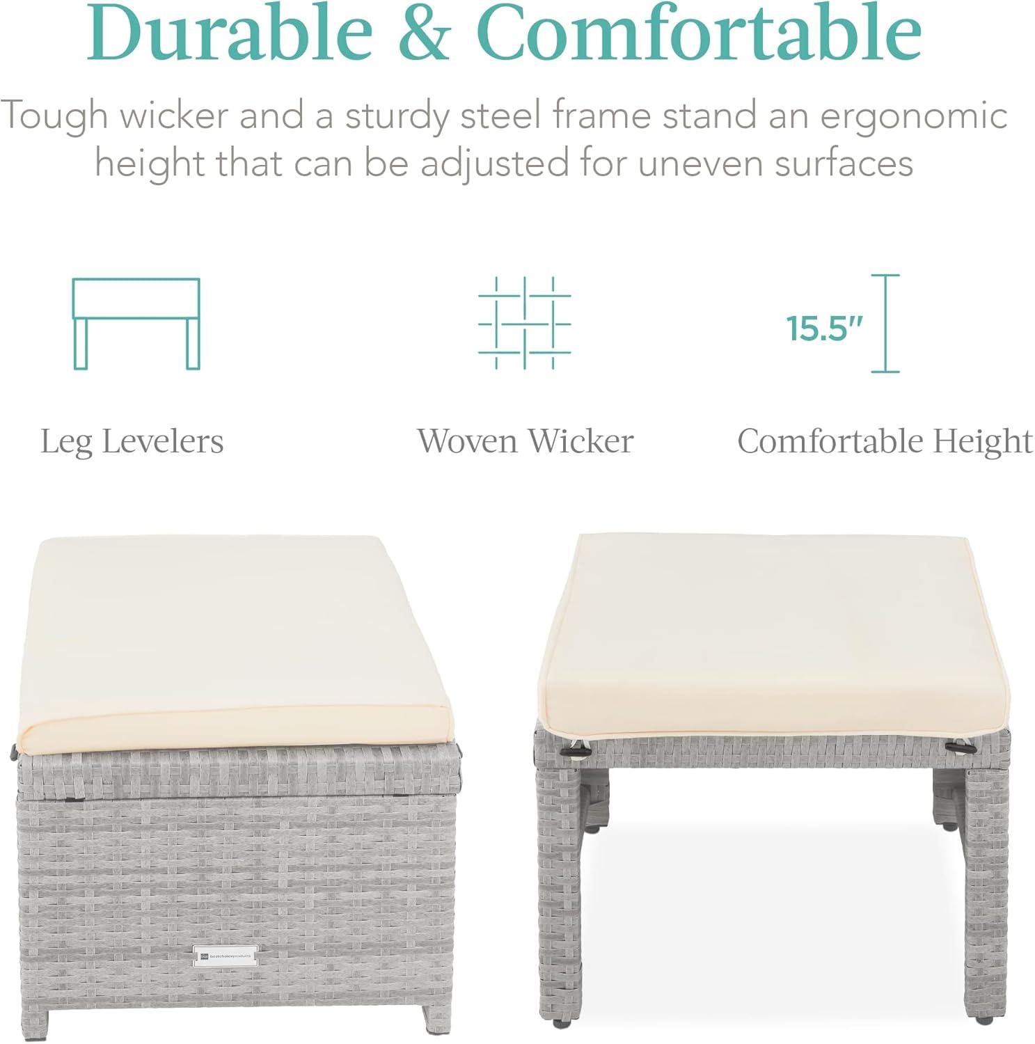 Best Choice Products Set of 2 Multipurpose Patio Wicker Ottomans w/ Removable Cushions - Gray/Cream