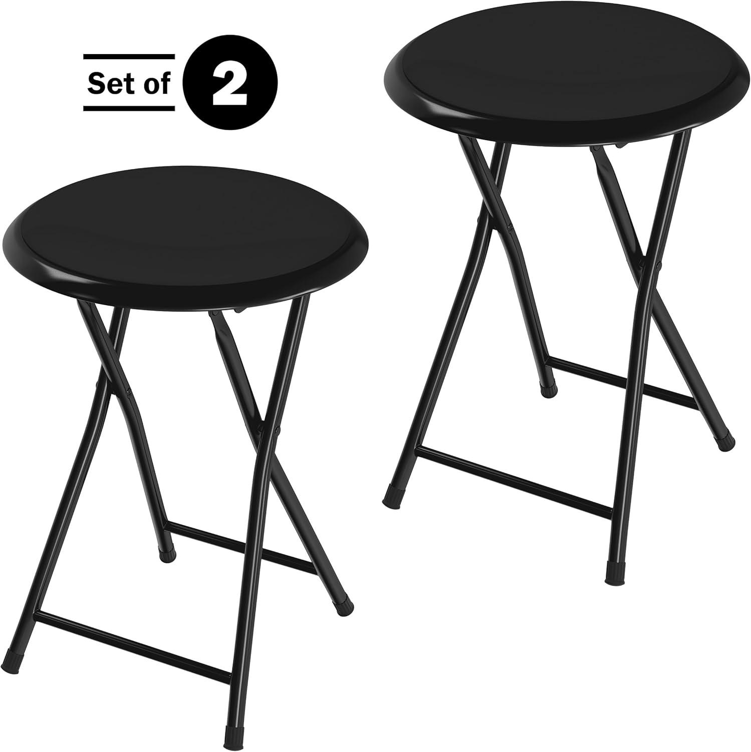 Trademark Home Set of 2 Heavy-Duty 18-Inch Folding Stools with Padded Seats, Black