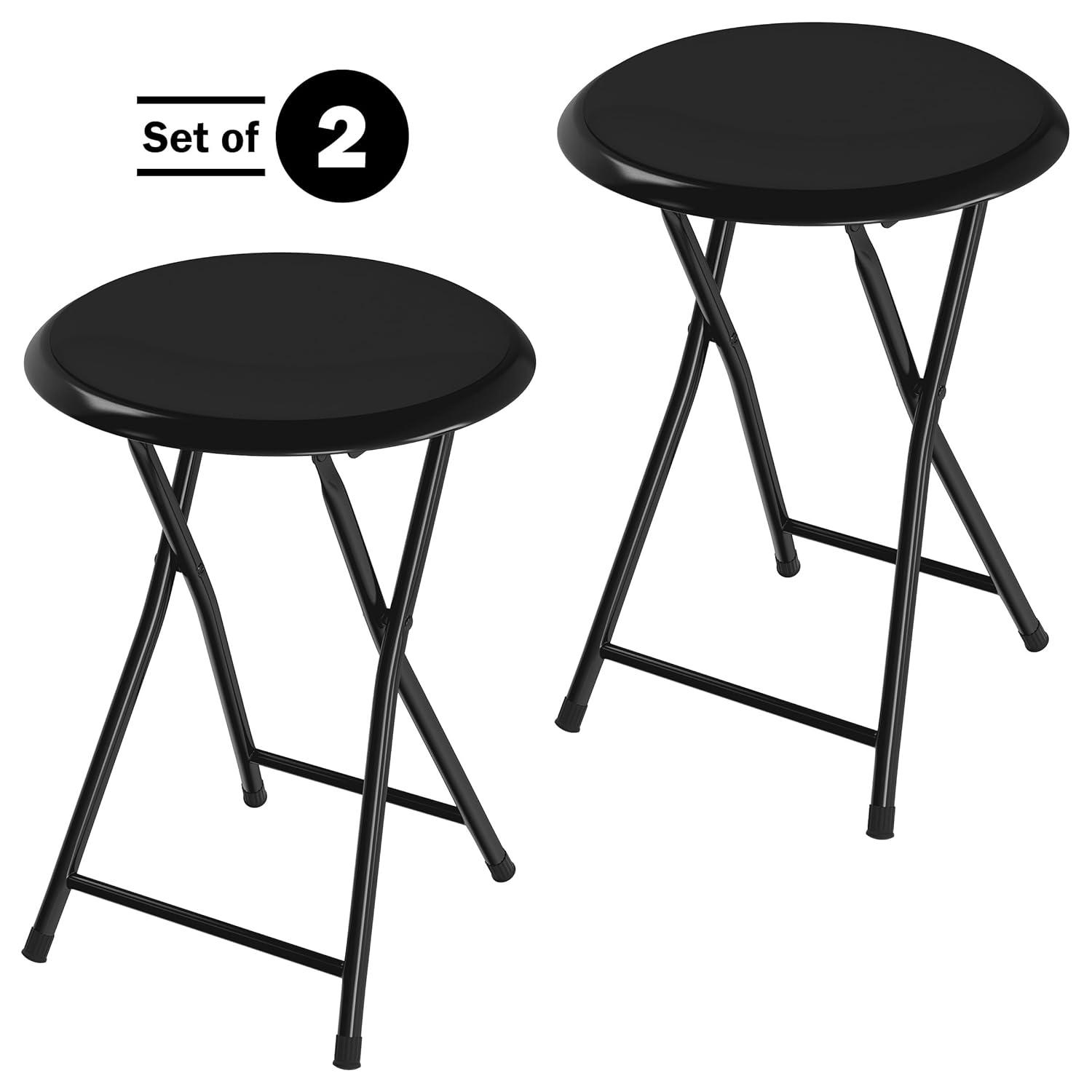 Trademark Home Set of 2 Heavy-Duty 18-Inch Folding Stools with Padded Seats, Black