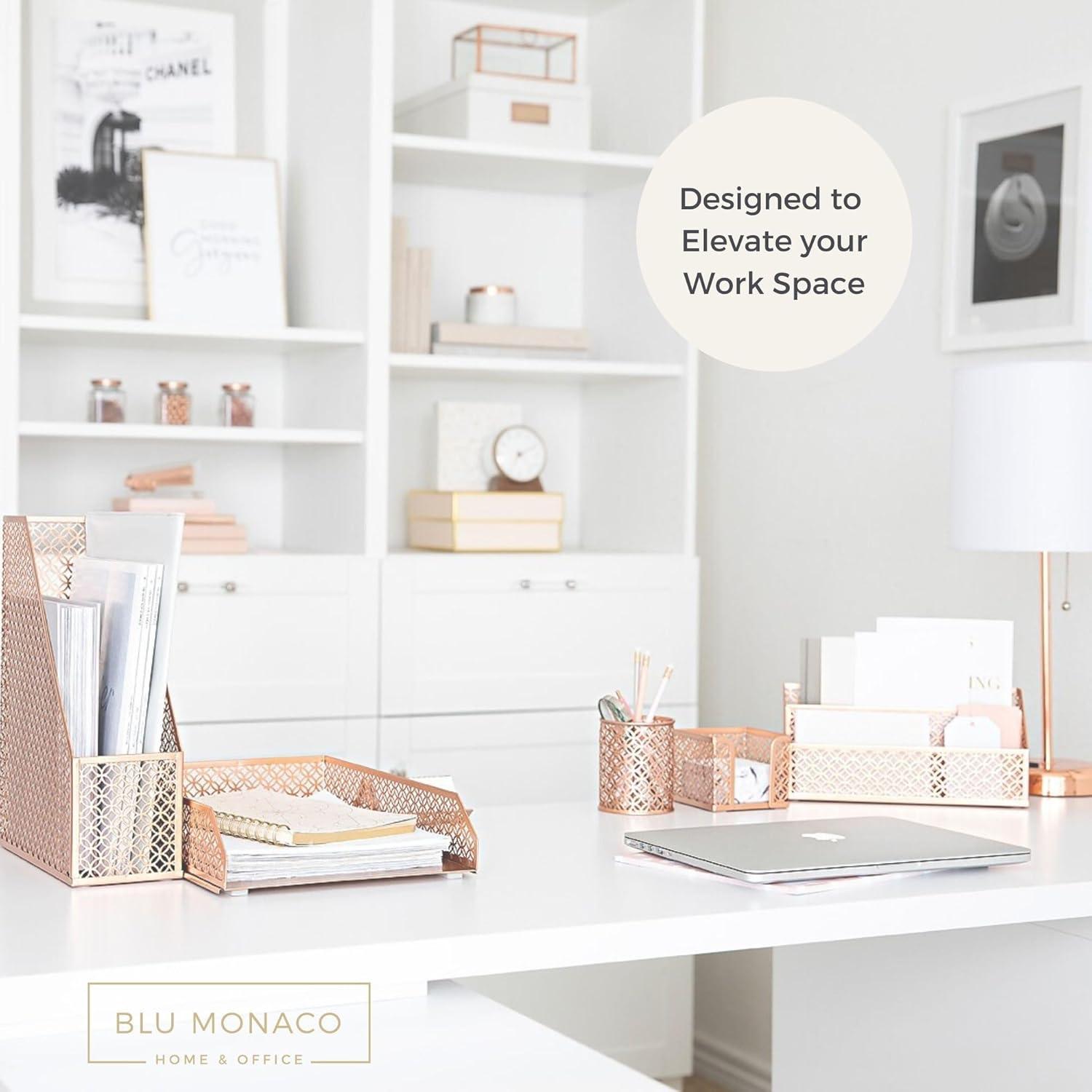 Blu Monaco 6 Piece Rose Gold Desk Organizer Set - Desk Sets- Office Set- Rose Gold Desk Accessories - Desktop Organization