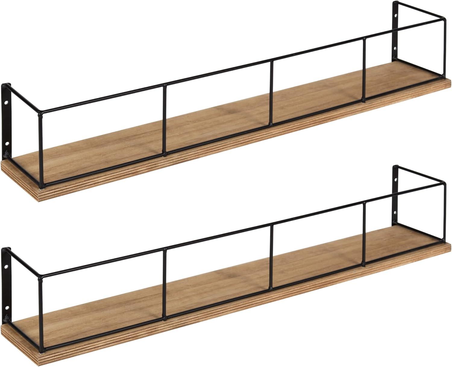 24" x 4" 2pc Decorative Wall Shelf Set Brown/Black - Uniek: Kate & Laurel No Assembly, Wood & Metal