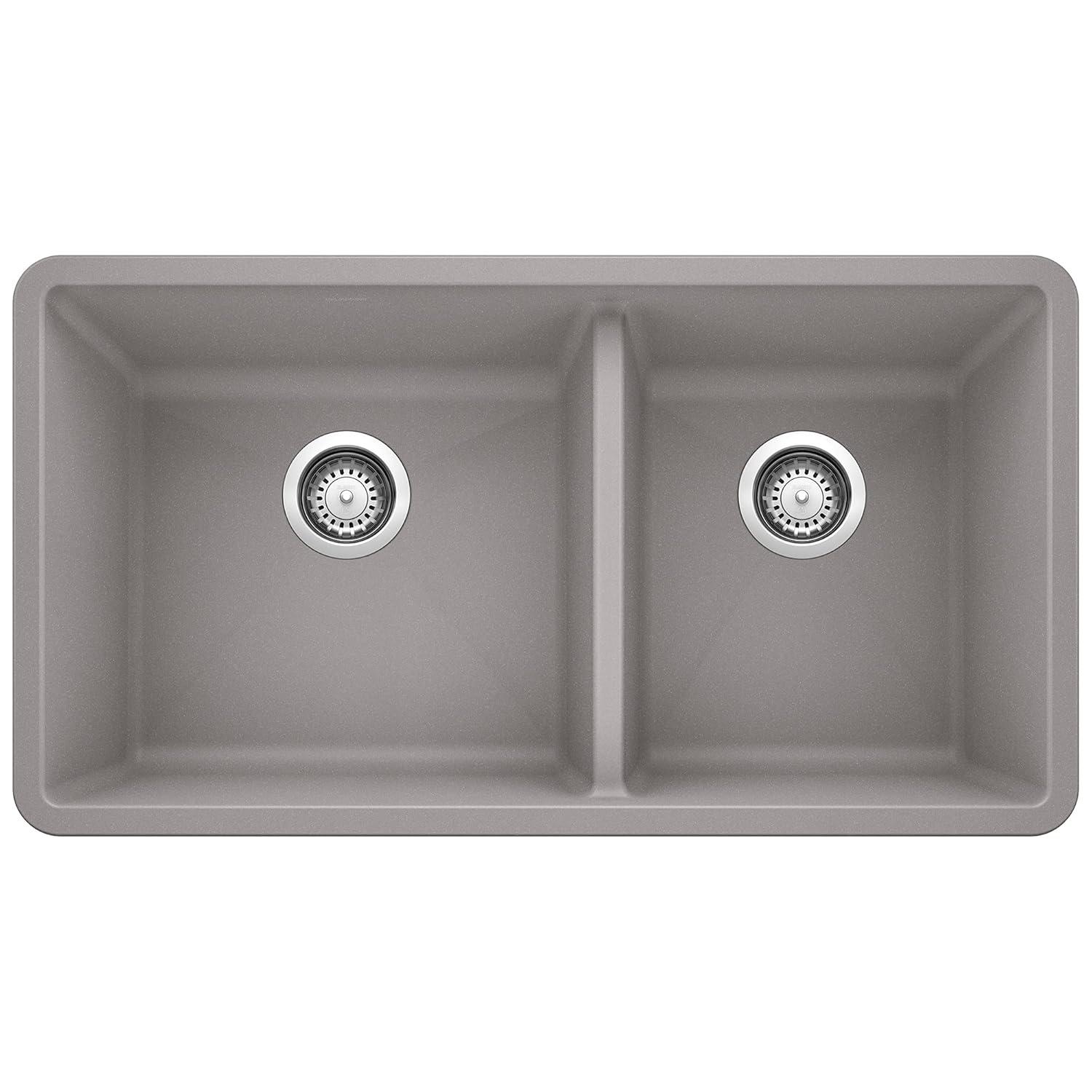 Precis SILGRANIT 33" L X 18" W Double Bowl Undermount Kitchen Sink