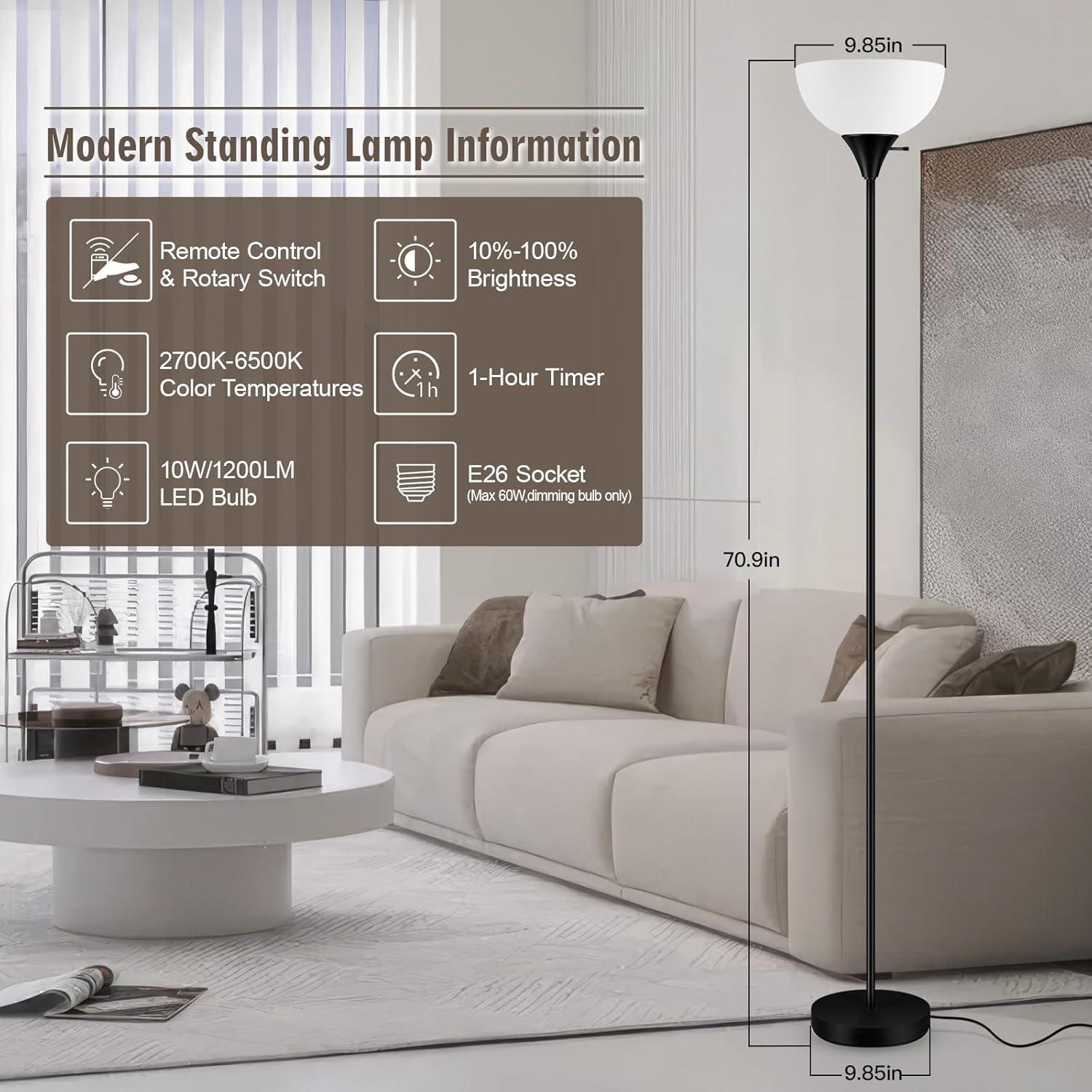 Black Adjustable LED Floor Lamp with Resin Shade