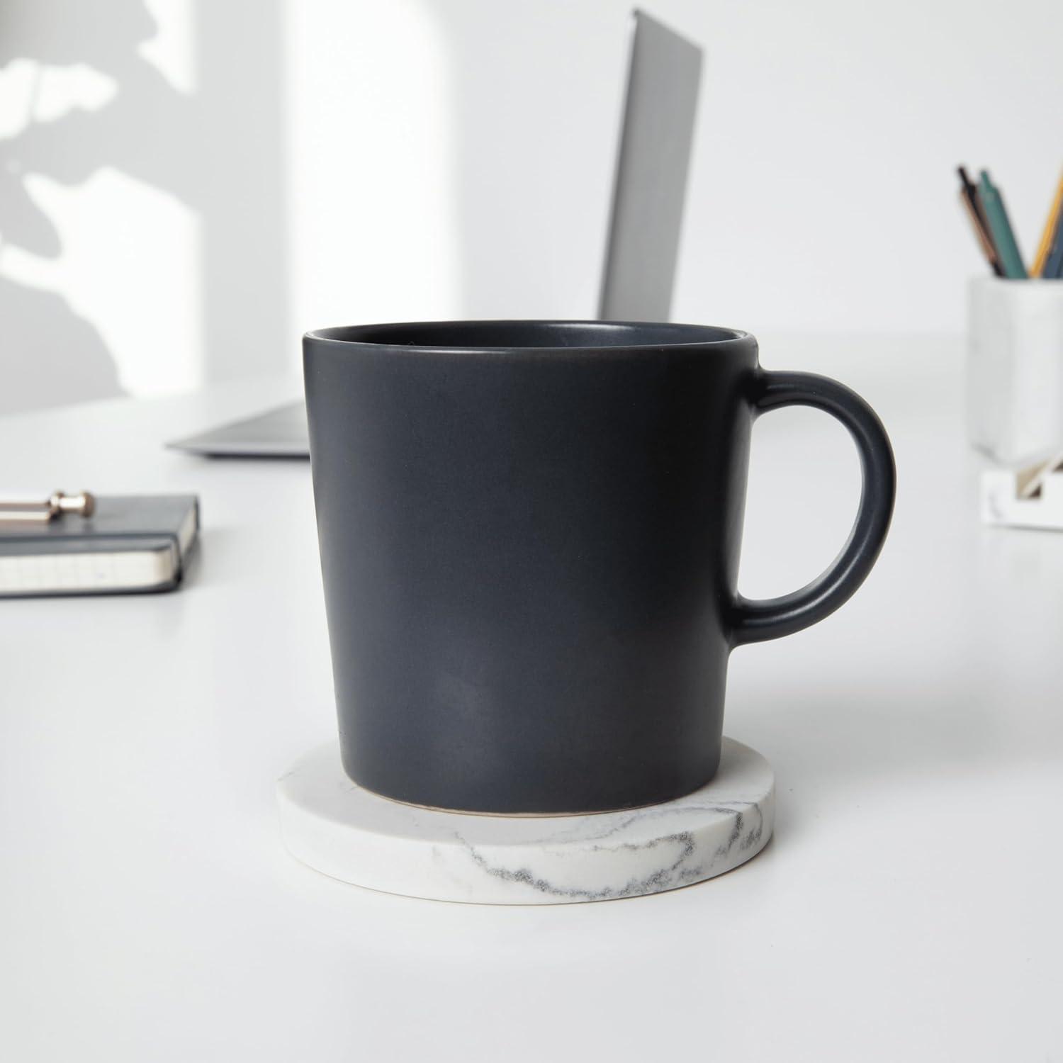 Essentra Home Set of 6 White Marble Coasters for Drinks, Soft Felt Bottom Protects Your Furniture from Scratches, Absorbent 4 Inch Coasters