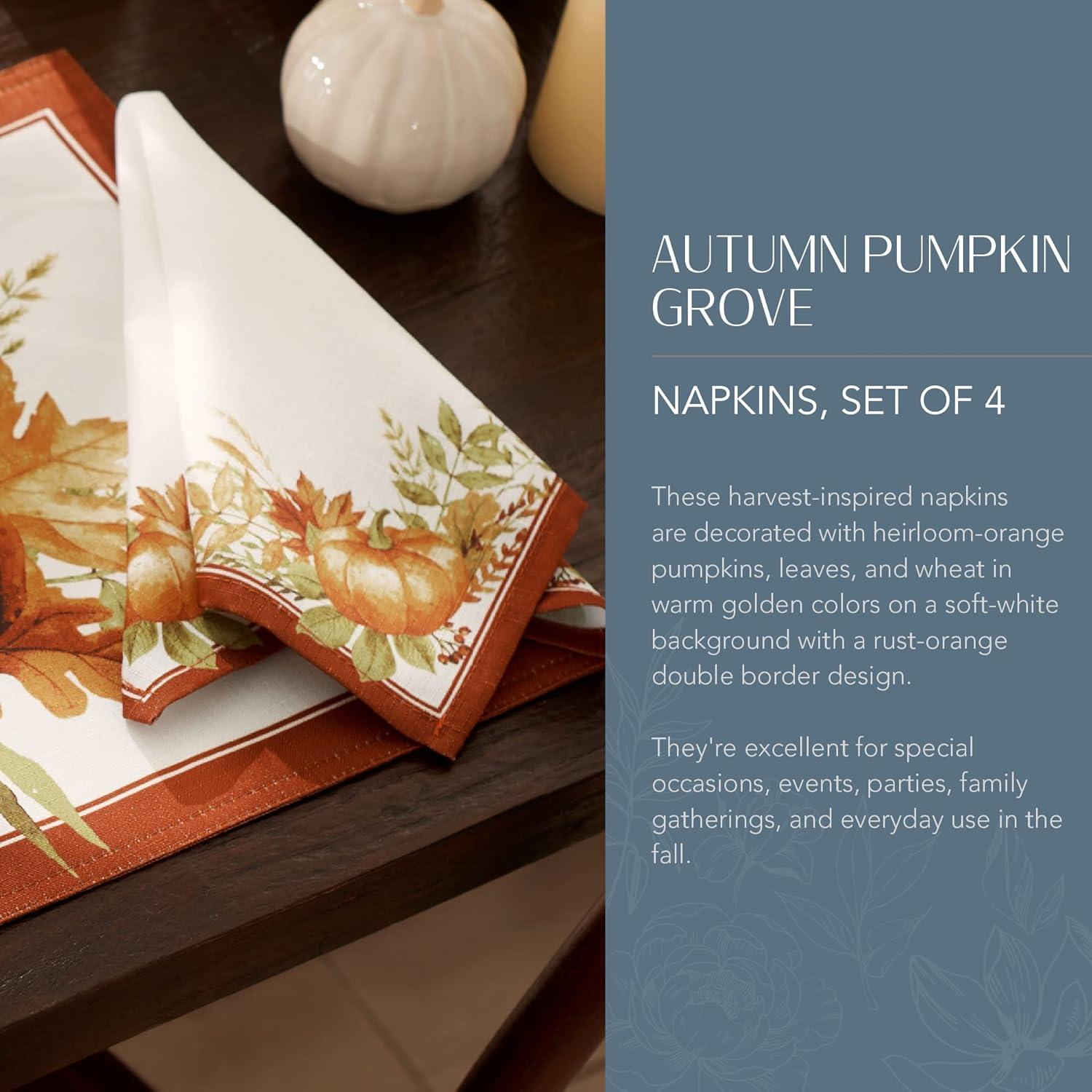 Autumn Pumpkin Grove Fall Napkin, Set of 4 - Orange/Rust - 17x17 - Elrene Home Fashions