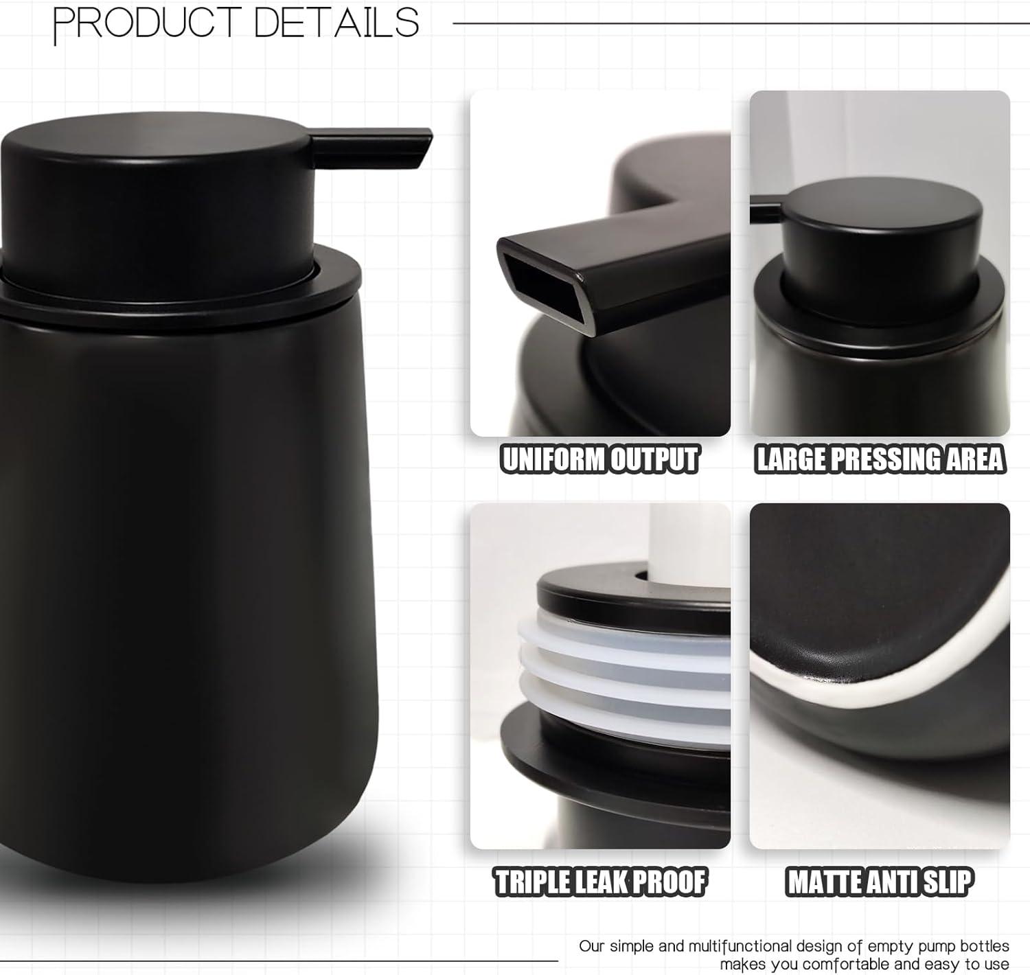 Black Ceramic Cylindrical Soap Dispenser with Easy Pump