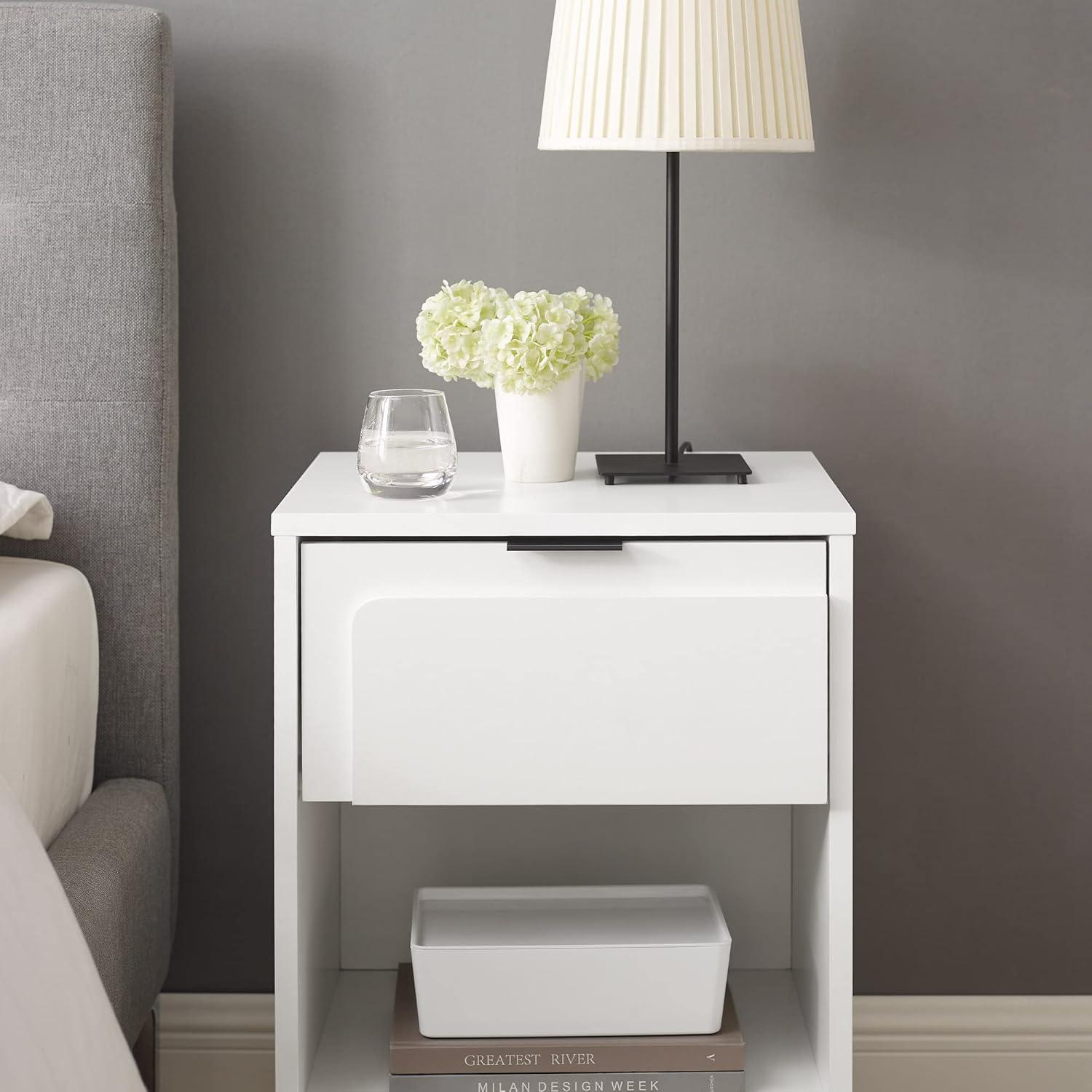 Walker Edison 18" Contemporary Engineered Wood 1-Drawer Nightstand in White