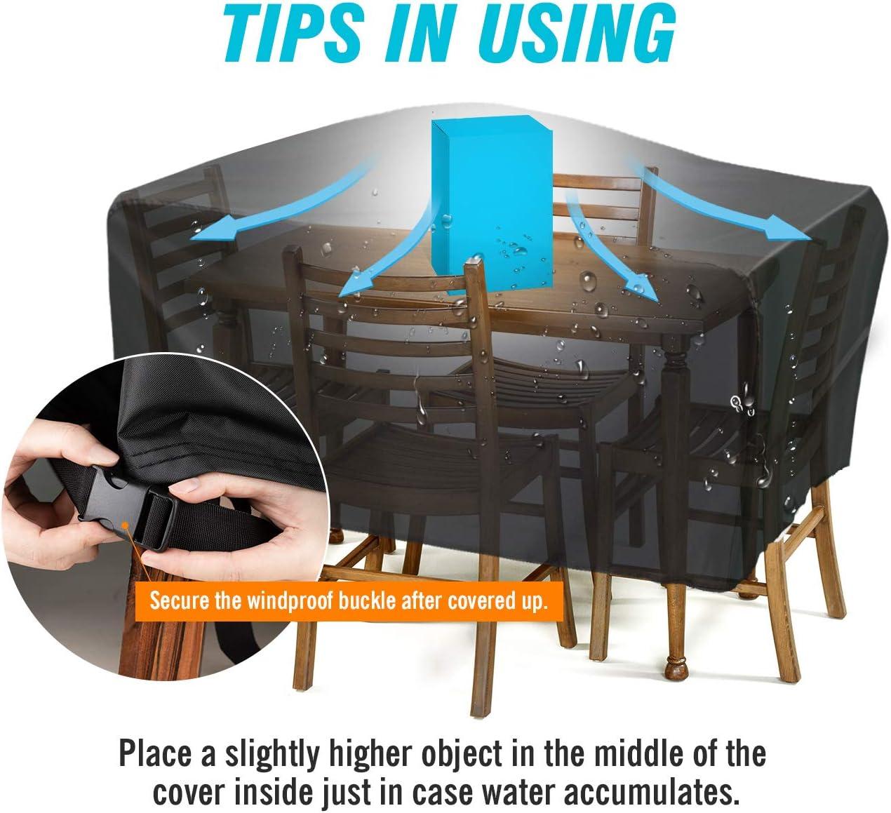 Velway Patio Furniture Cover Outdoor, Waterproof Rectangular Patio Table Chair Sofa Set Cover, 67”Lx37”Wx28”H, All Weather Oxford Tear-Resistant Material with Zipper Carrying Bag Windproof Buckles