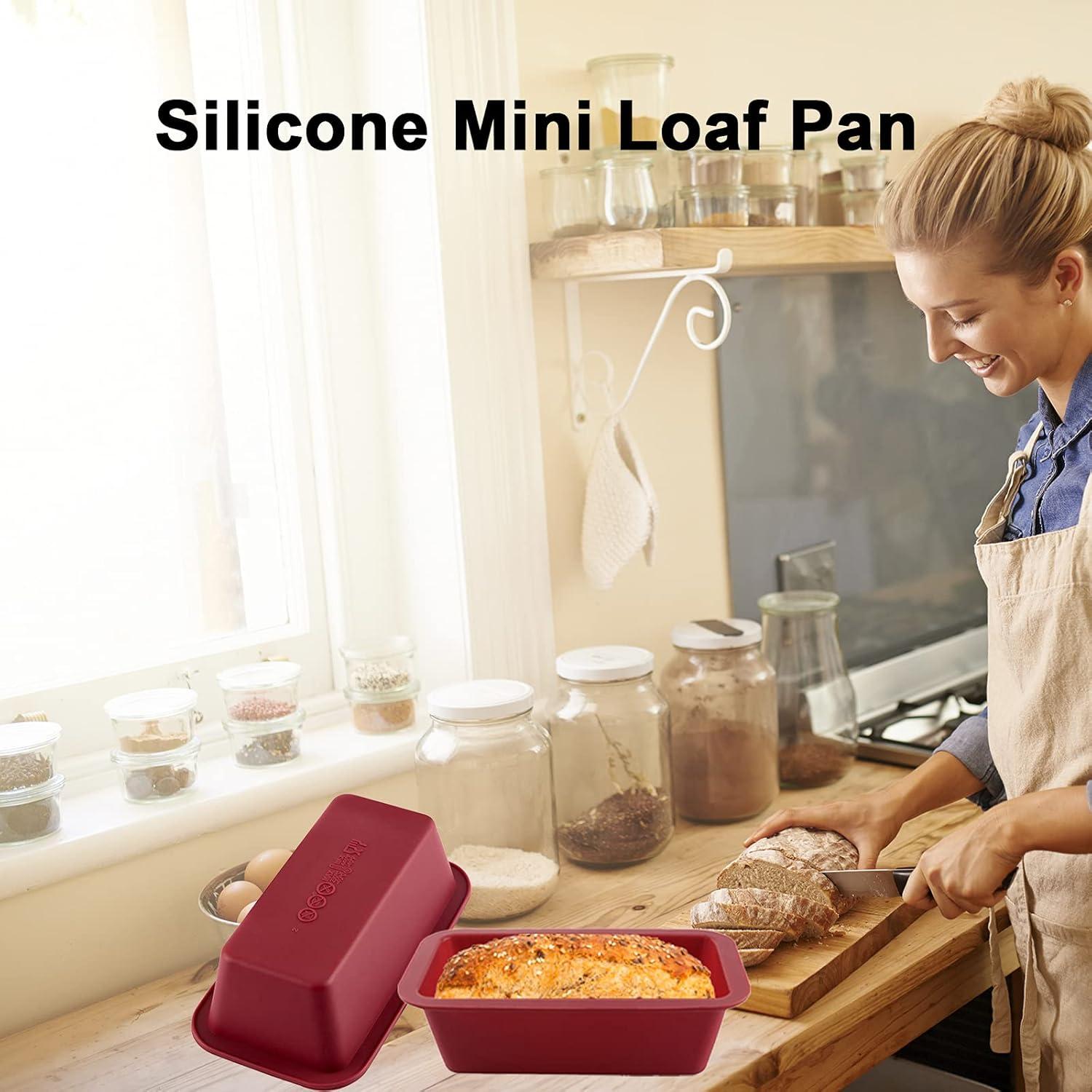 Silicone Mini Loaf Pan Set of 4, NonStick Easy Release Rectangle Silicone Mini Cake Pan for Baking Bread, Flexible BPA Free Silione Baking Mold and Bread Mold, Toast Pan, Brownie Loaf Pan, Cake Mold