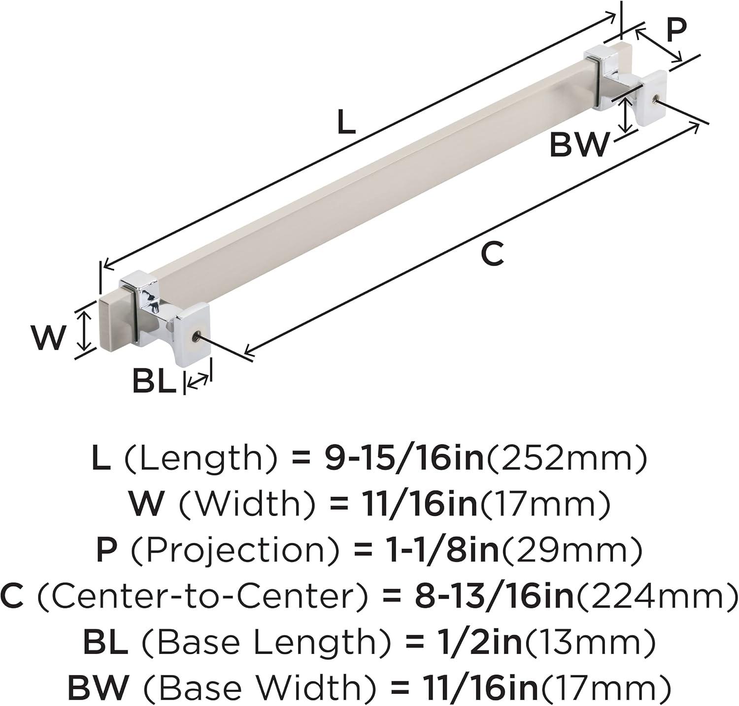 Overton Satin Nickel and Polished Chrome Cabinet Drawer Pull