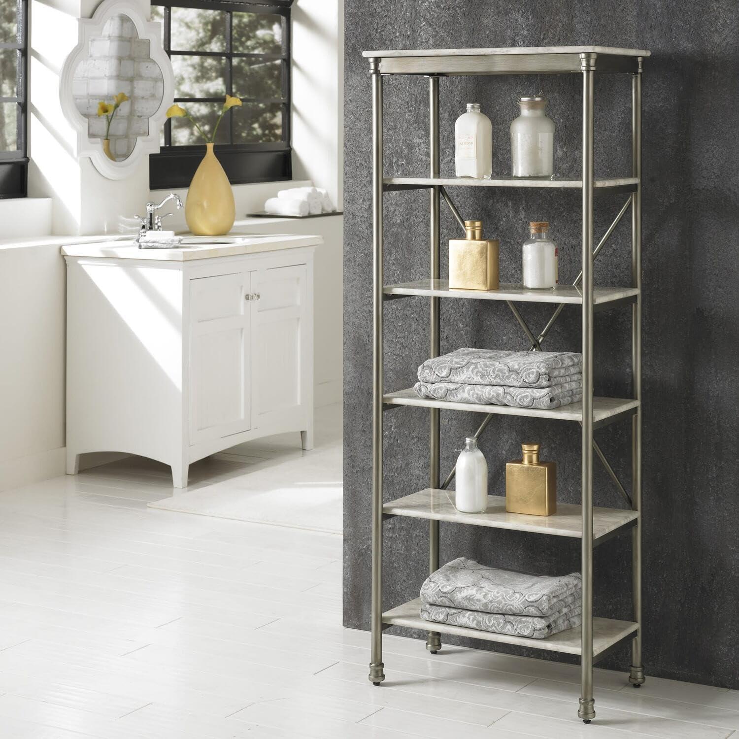 Orleans Inspired Gray Marble Laminate Six-Tier Storage Shelf