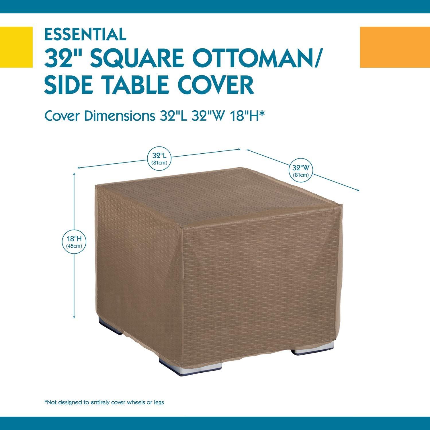 Duck Covers Essential Water-Resistant 32 Inch Square Patio Ottoman/Side Table Cover