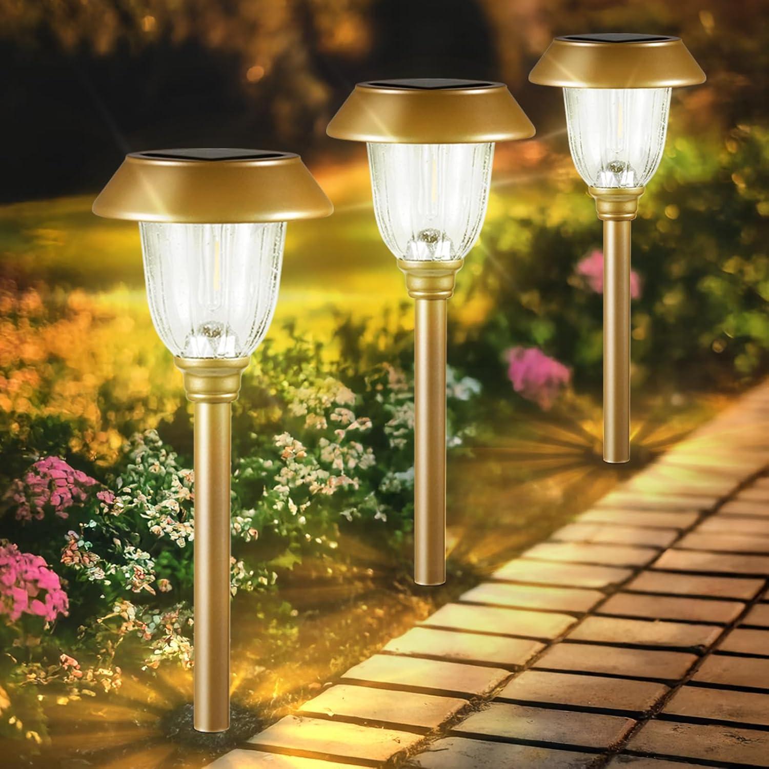 MAGGIFT Solar Pathway Lights Outdoor Waterproof 6 Pack 25 Lumen, Stainless Steel & Glass Solar Garden Lights, Auto On/Off Landscape Lights for Yard Driveway, Walkway, Bright Warm White, Bronze