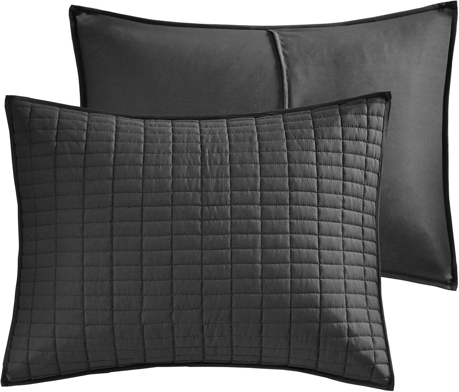 Comfort Spaces 3-Piece Micorfiber Mini Bed in A Bag Quilt Set, Queen, Black, Kienna All Season Reversible Blanket