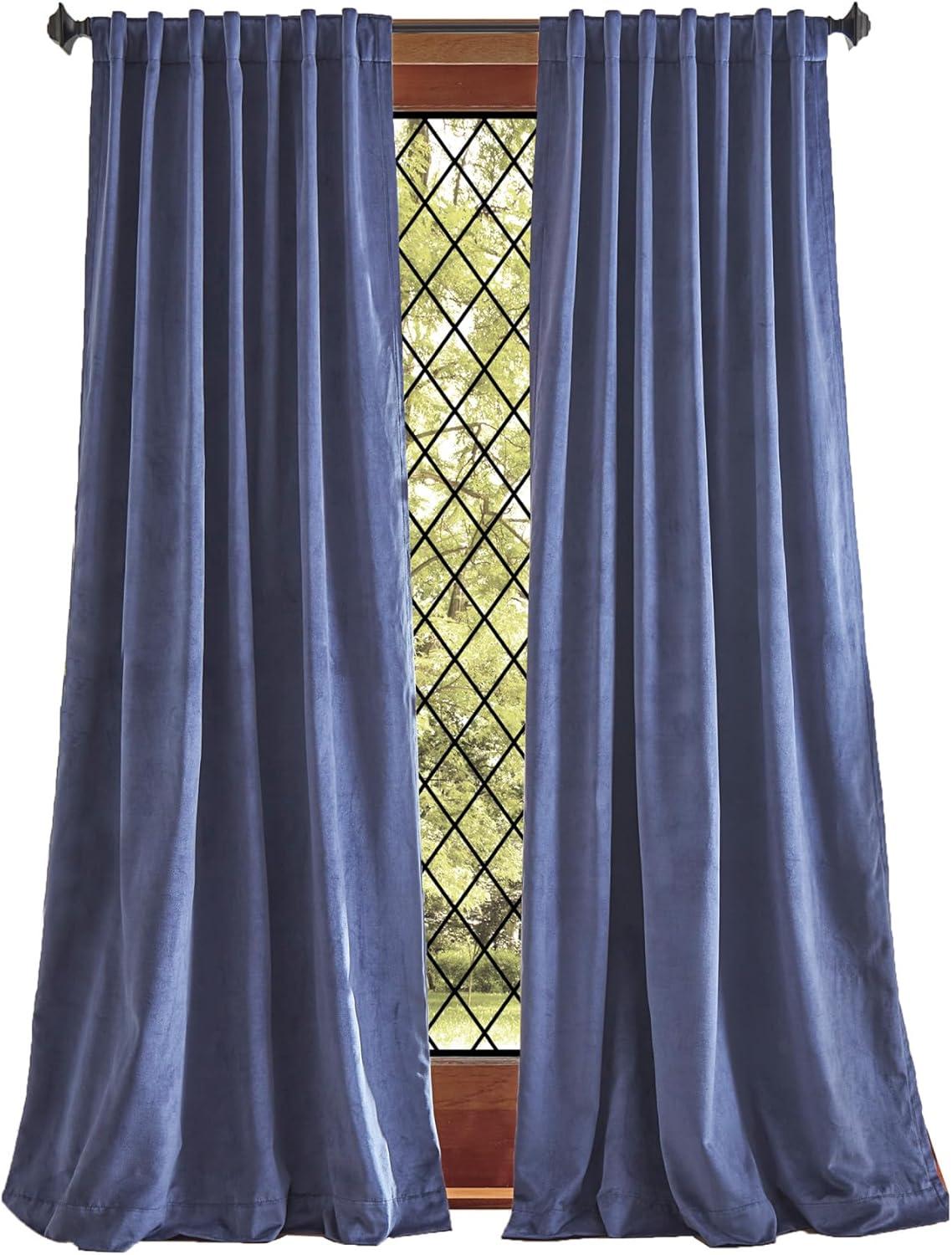 Midnight Navy Velvet Blackout Rod Pocket Curtain Panels