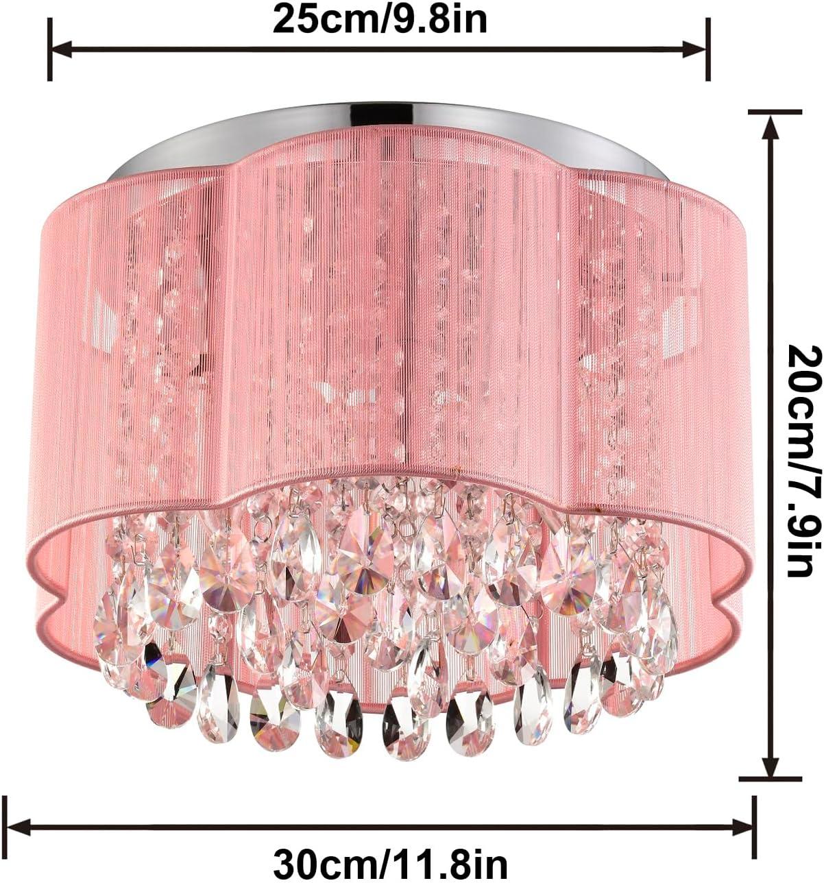 Pink Chandelier Drum Flush Mount Chandelier Crystal Ceiling Light Fixture 3 Light Bedroom Chandelier