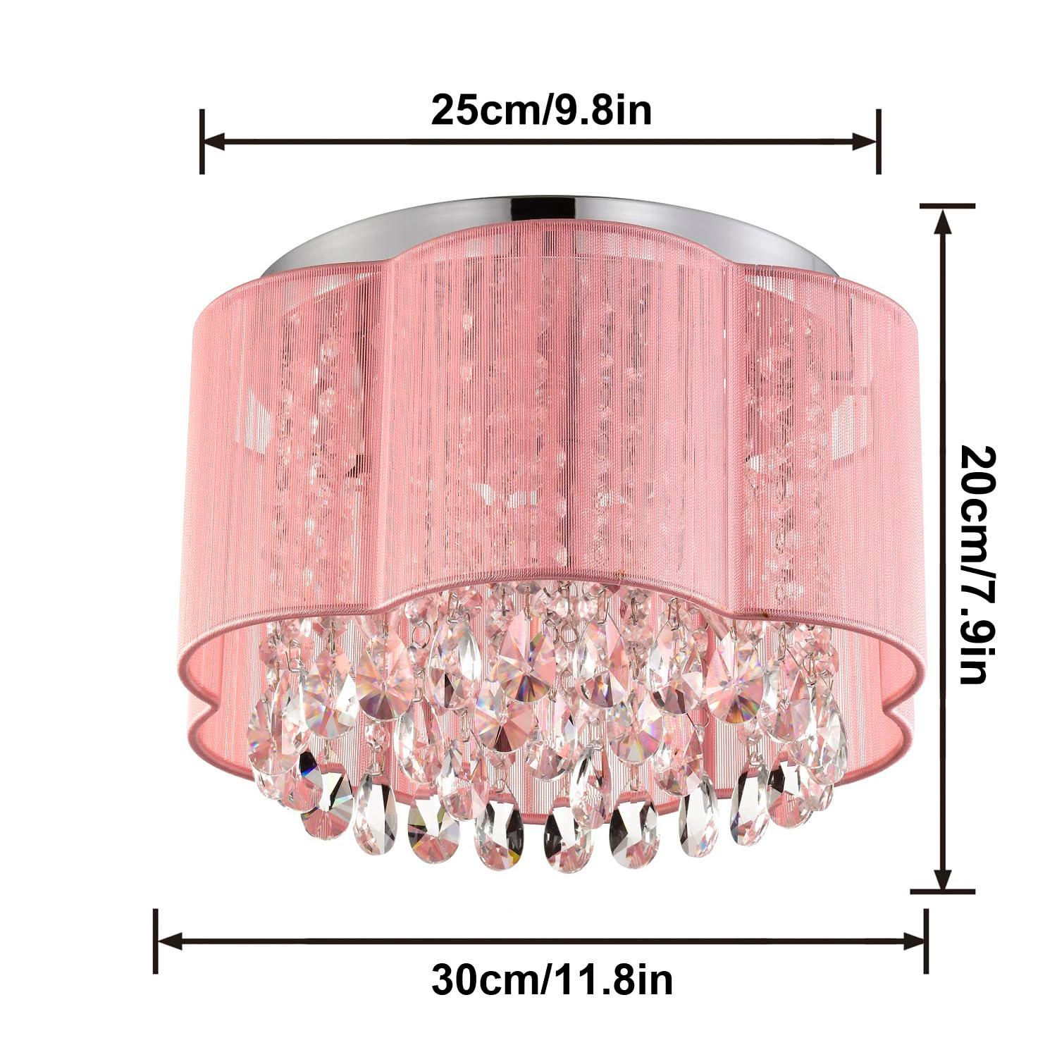 Pink Chandelier Drum Flush Mount Chandelier Crystal Ceiling Light Fixture 3 Light Bedroom Chandelier