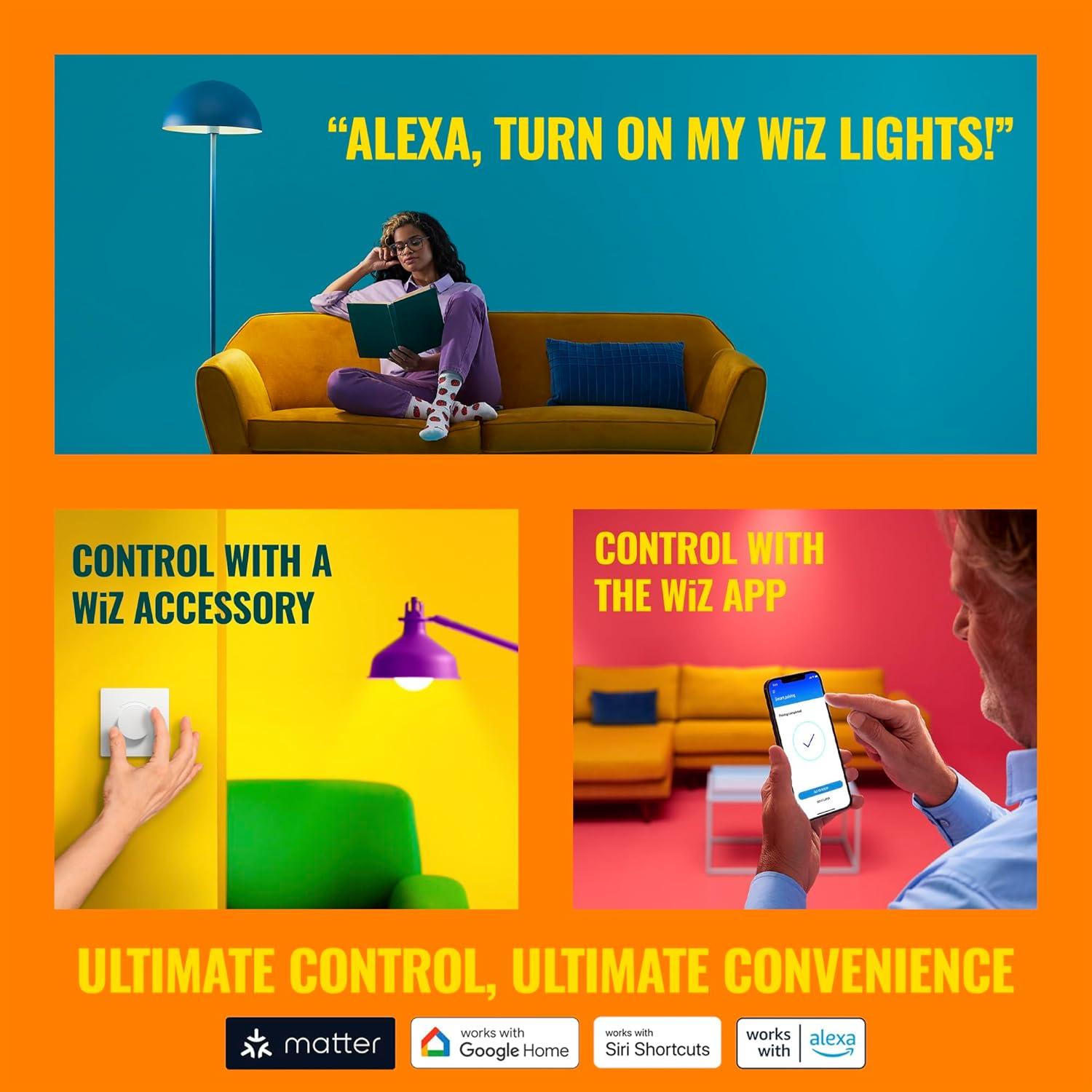 WiZ Connected Color High Lumen 6" Retrofit Downlight, 2700K - 6500K + RGB, 16 Million Colors, Smart Control with WiZ App, Compatible with Alexa, Google Assistant, and Siri Shortcuts, No Hub Required